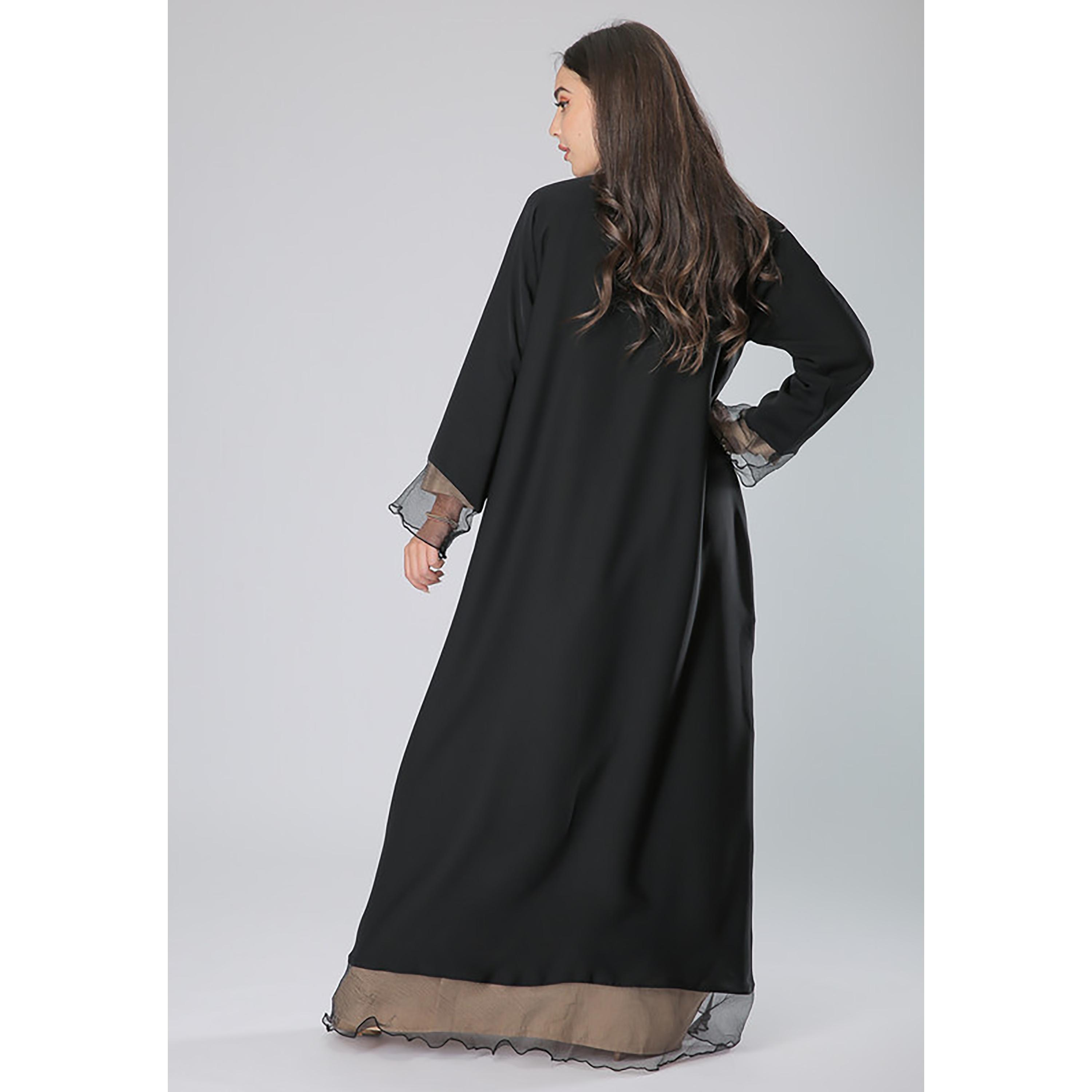 MOiSTREET Black Beaded Crepe Lace Detail Sleeves Abaya with Sheila-women-arabicclothing-abayas-image-4