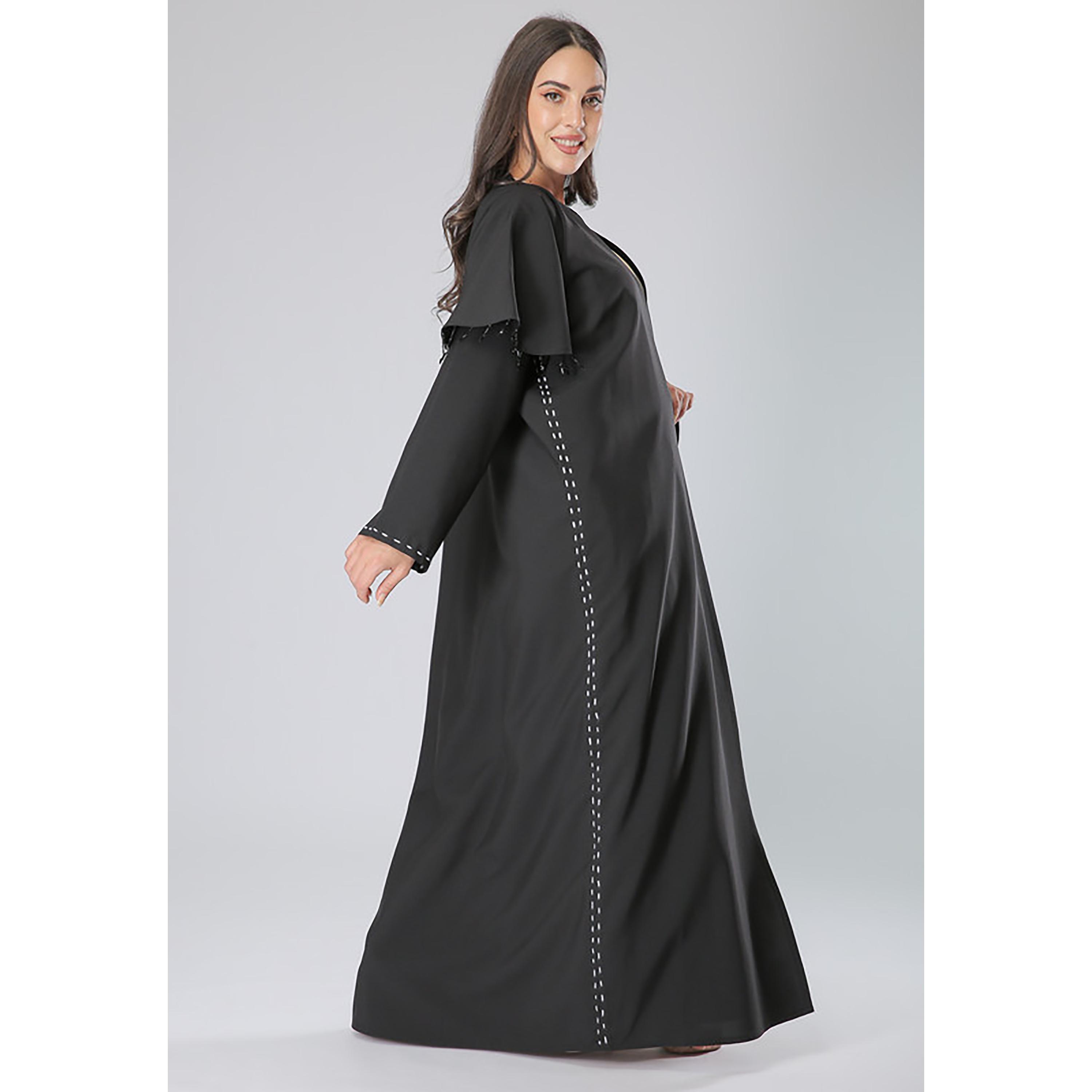 MOiSTREET Black Thread and Beaded Crepe Abaya with Sheila-women-arabicclothing-abayas-image-3
