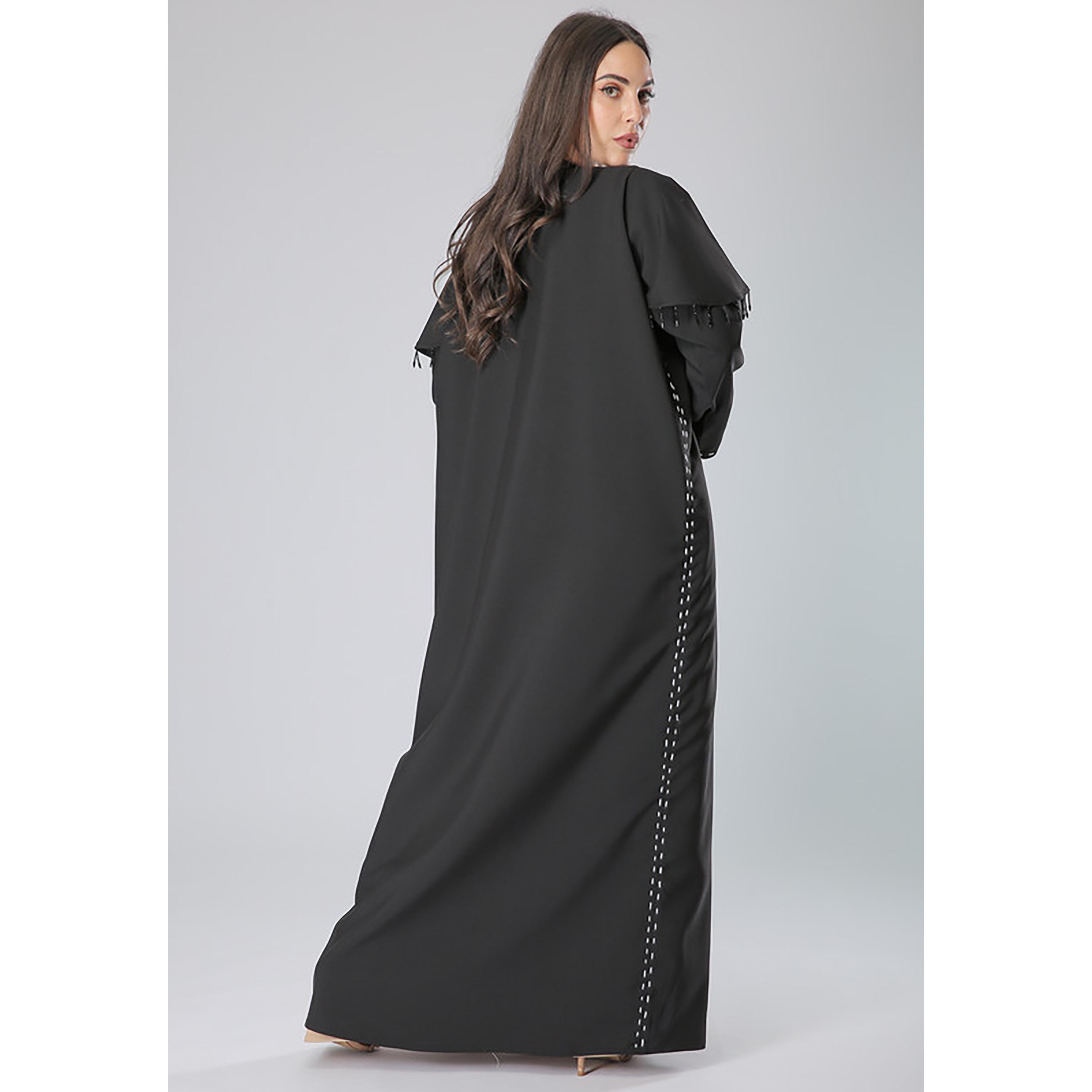 MOiSTREET Black Thread and Beaded Crepe Abaya with Sheila-women-arabicclothing-abayas-image-4