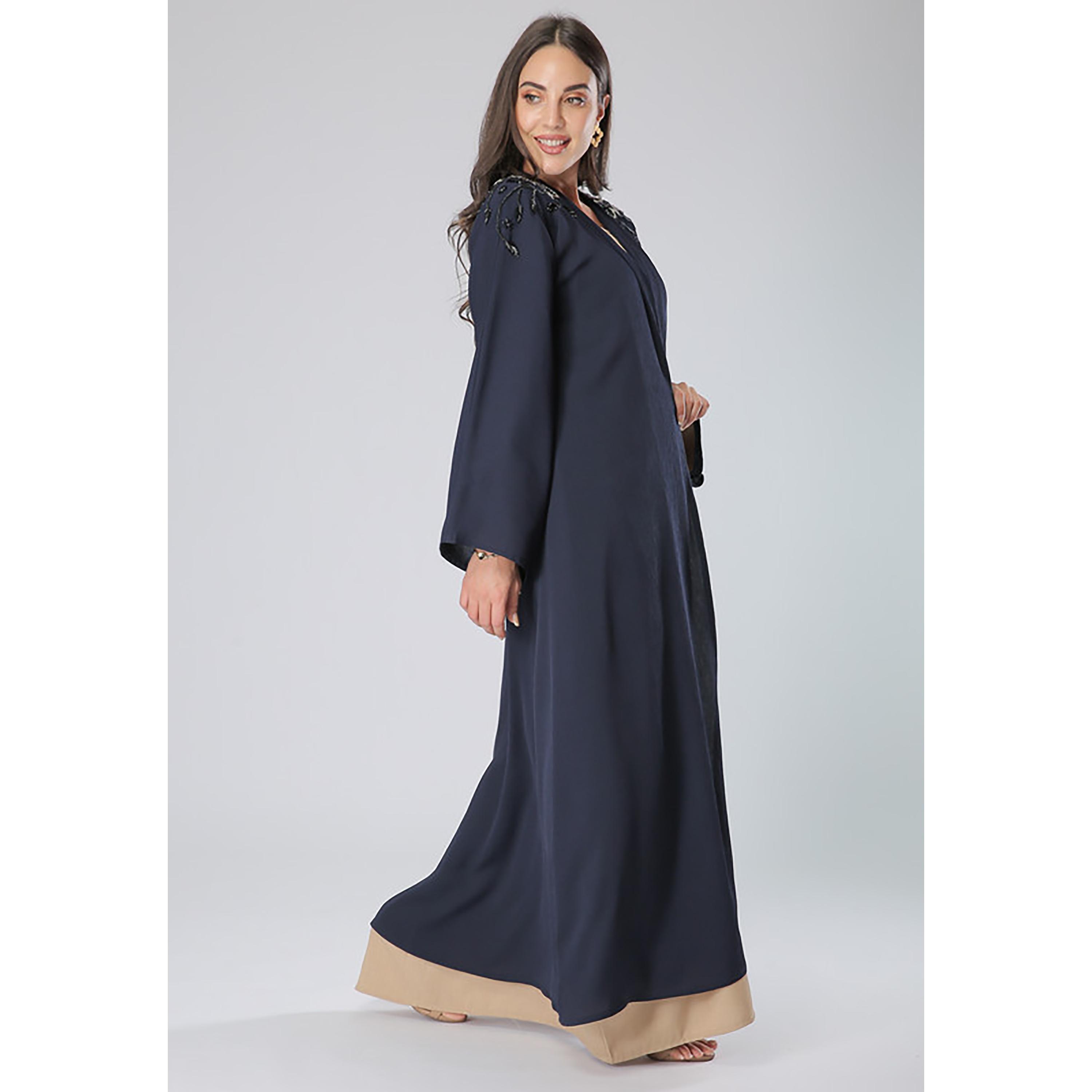 MOiSTREET Navy Embroidered & Beaded Flared Sleeves Abaya with Sheila-women-arabicclothing-abayas-image-3