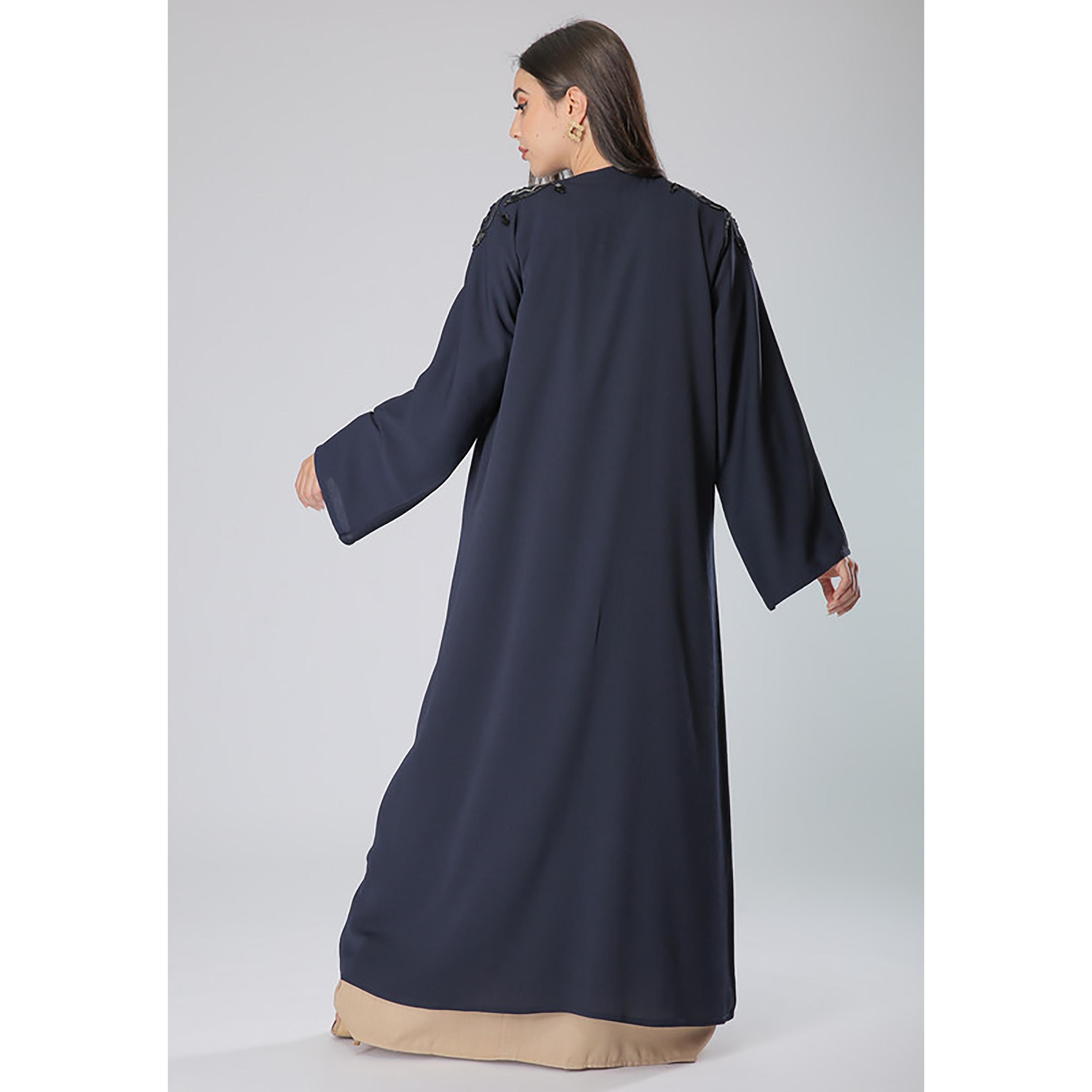 MOiSTREET Navy Embroidered & Beaded Flared Sleeves Abaya with Sheila-women-arabicclothing-abayas-image-4