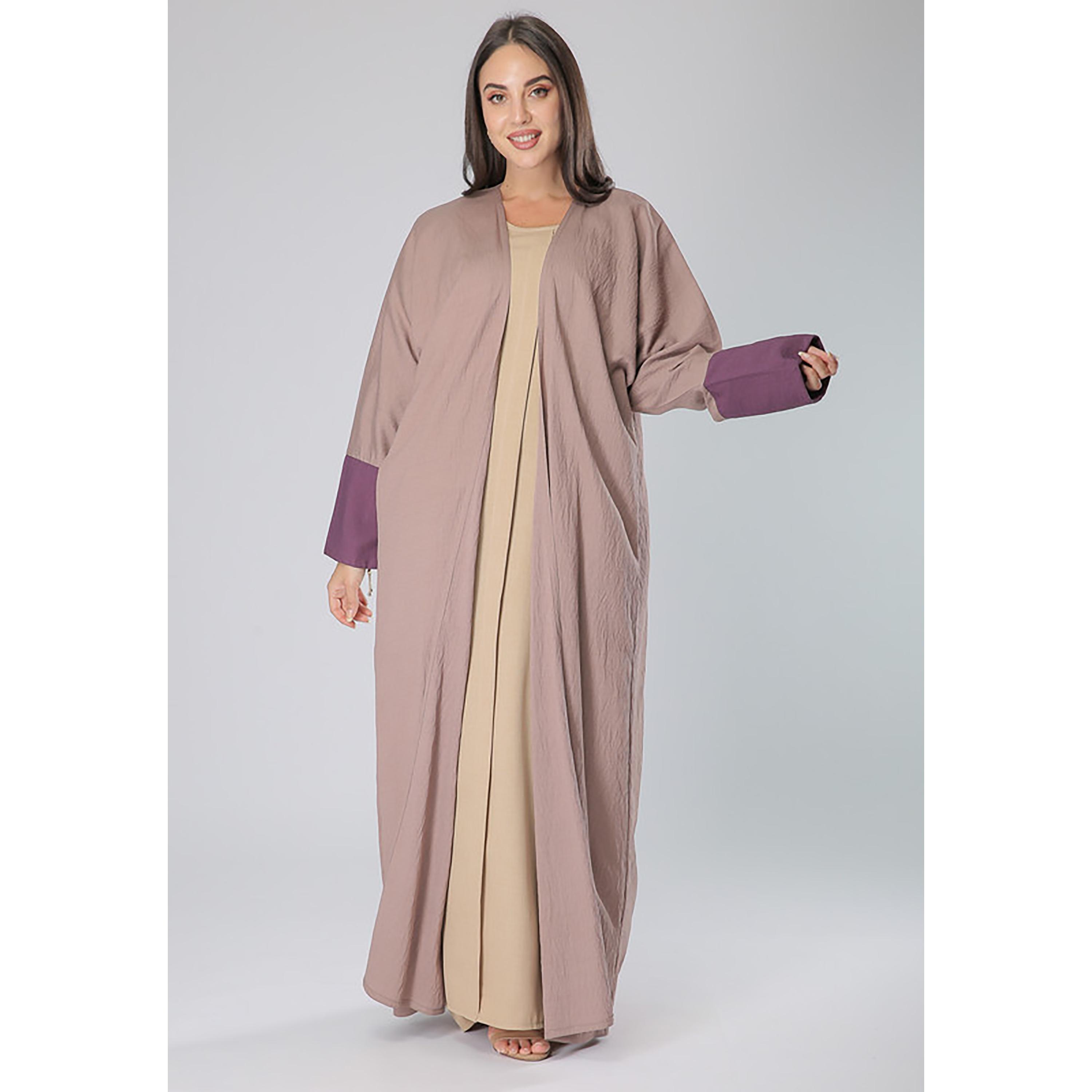 MOiSTREET Pink Color Block Sleeves Abaya with Sheila-women-arabicclothing-abayas-image-1