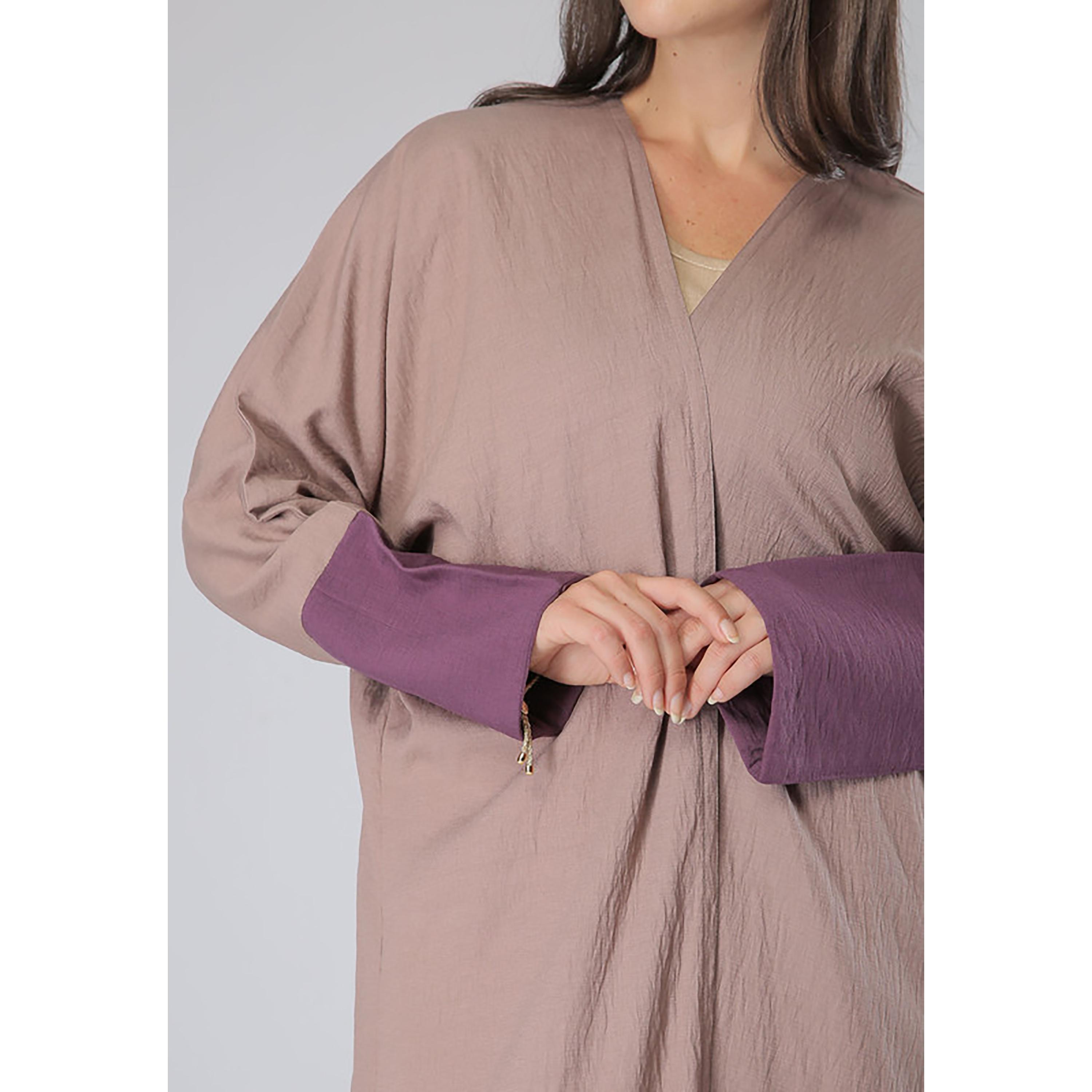MOiSTREET Pink Color Block Sleeves Abaya with Sheila-women-arabicclothing-abayas-image-2