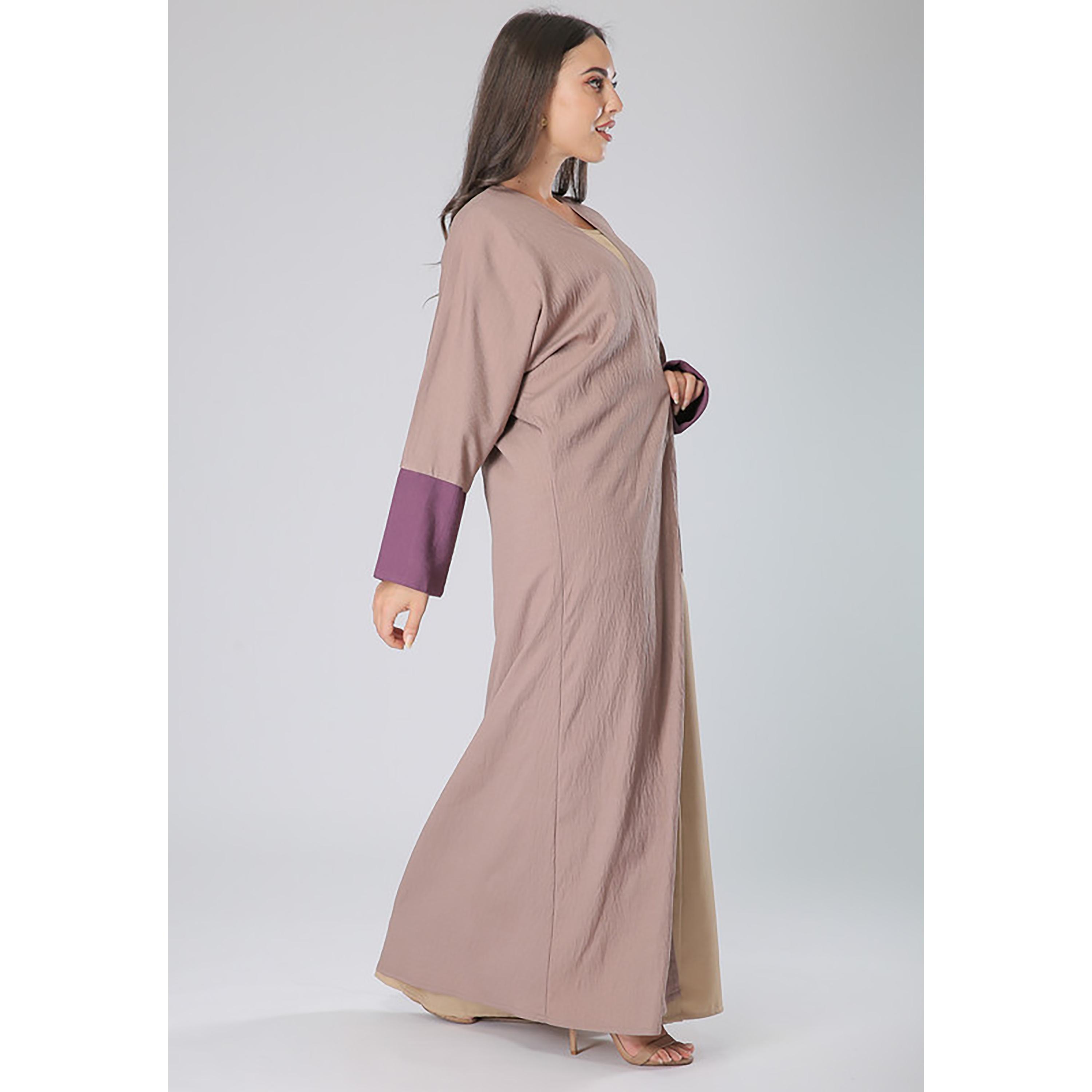 MOiSTREET Pink Color Block Sleeves Abaya with Sheila-women-arabicclothing-abayas-image-3