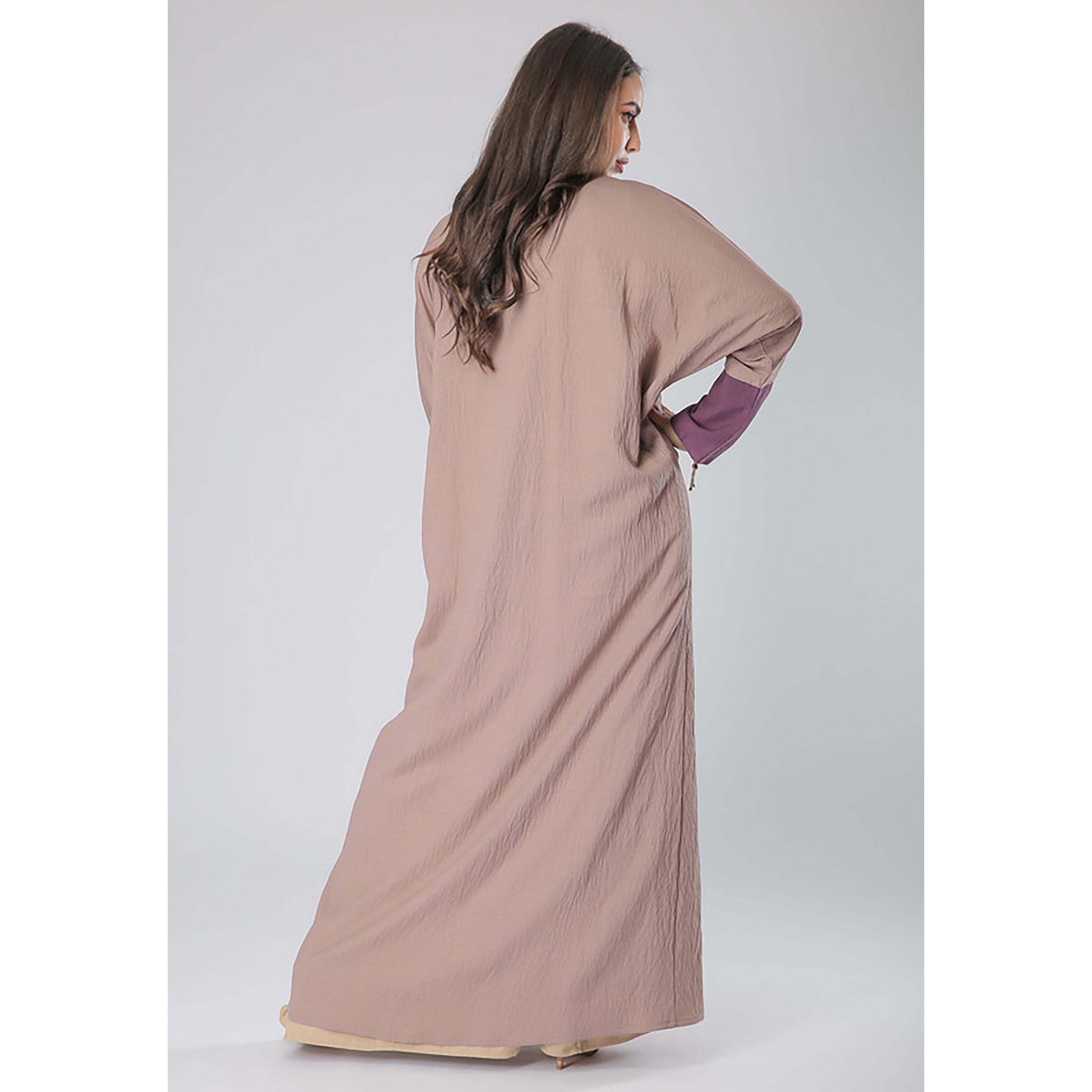 MOiSTREET Pink Color Block Sleeves Abaya with Sheila-women-arabicclothing-abayas-image-4