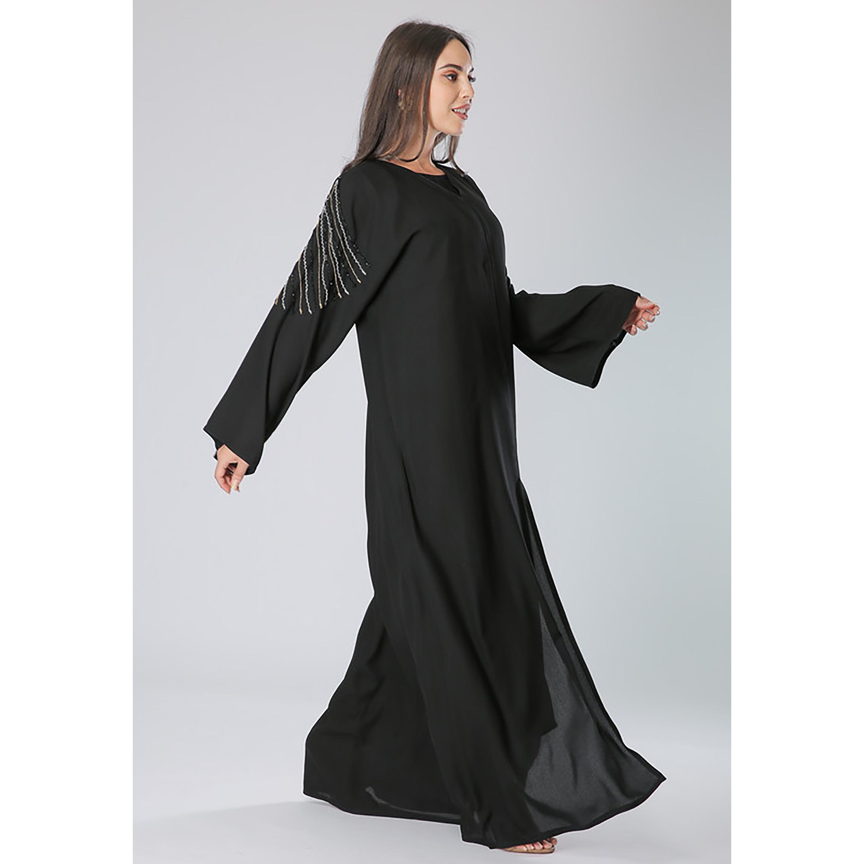 MOiSTREET Black Beaded Crepe Flared Sleeves Abaya with Sheila-women-arabicclothing-abayas-image-3