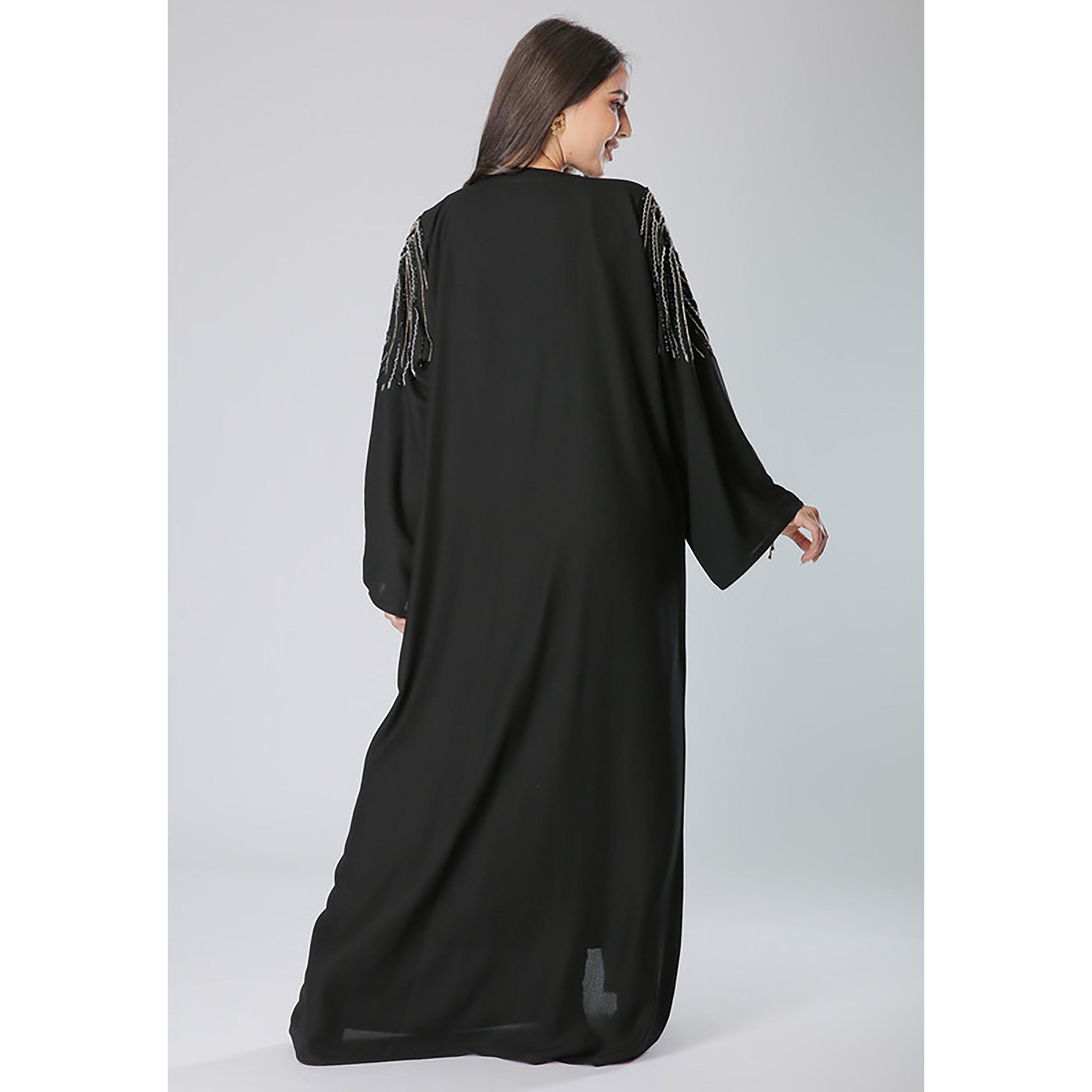 MOiSTREET Black Beaded Crepe Flared Sleeves Abaya with Sheila-women-arabicclothing-abayas-image-4