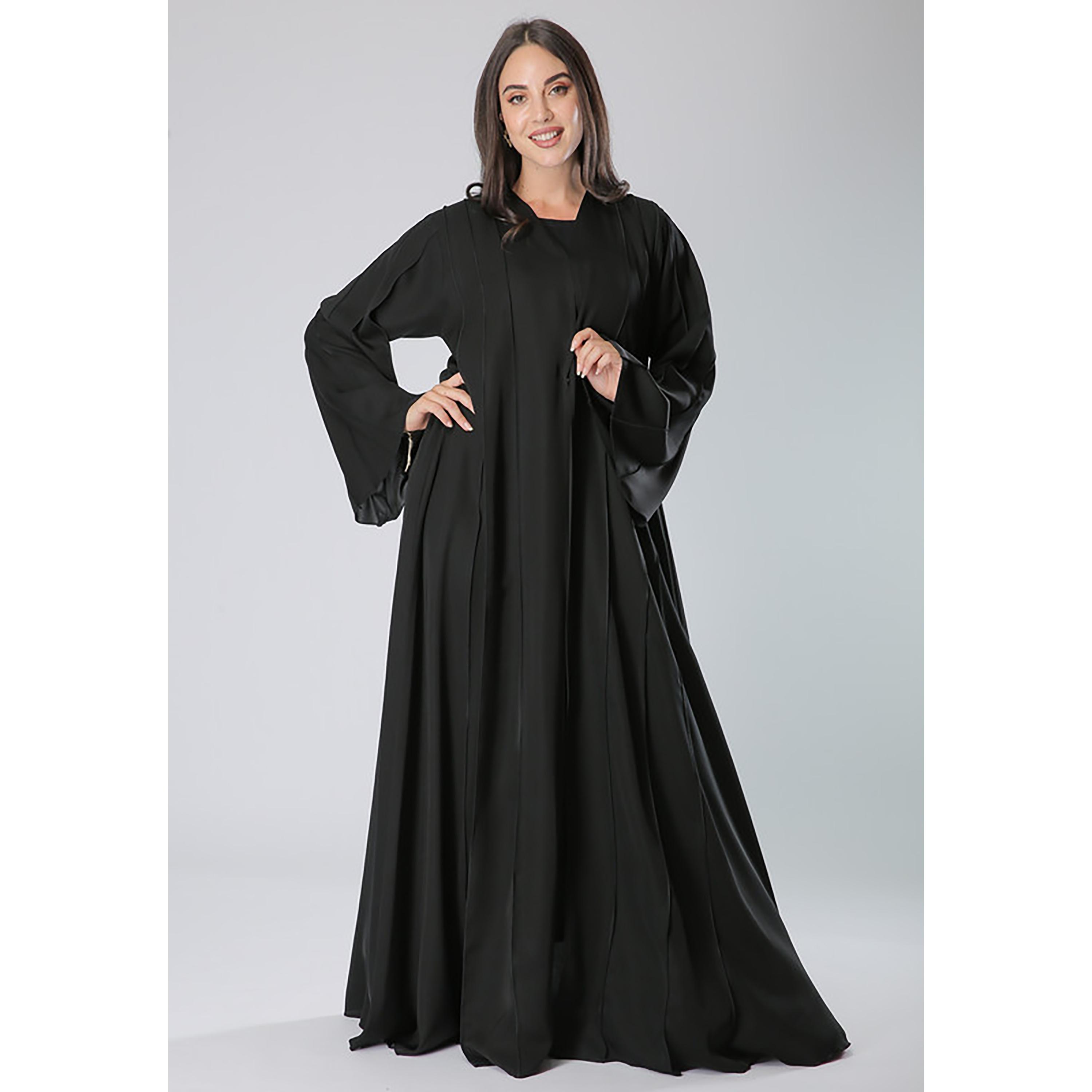 MOiSTREET Black Piping Detailed Bell Sleeves Abaya with Sheila-women-arabicclothing-abayas-image-1