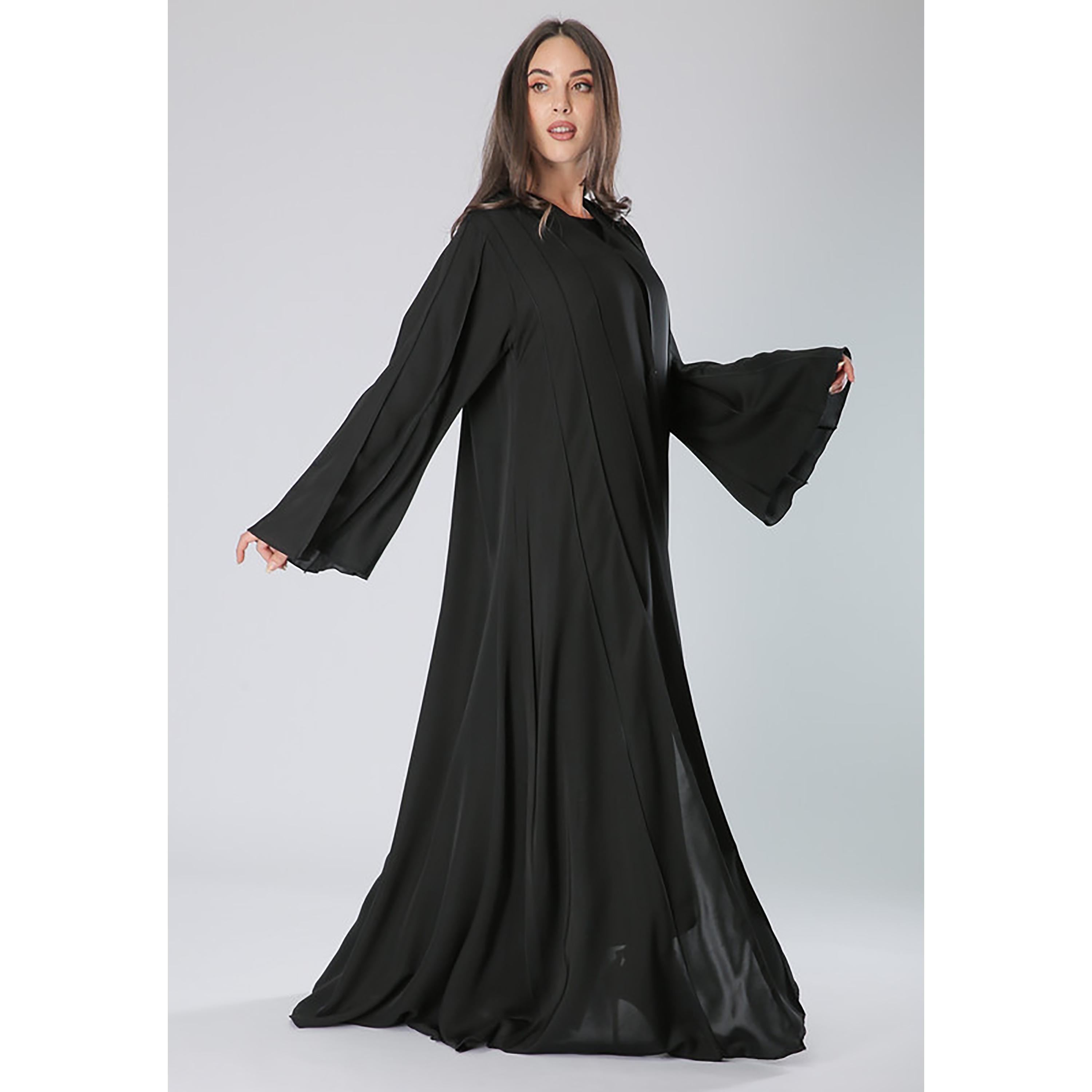 MOiSTREET Black Piping Detailed Bell Sleeves Abaya with Sheila-women-arabicclothing-abayas-image-3