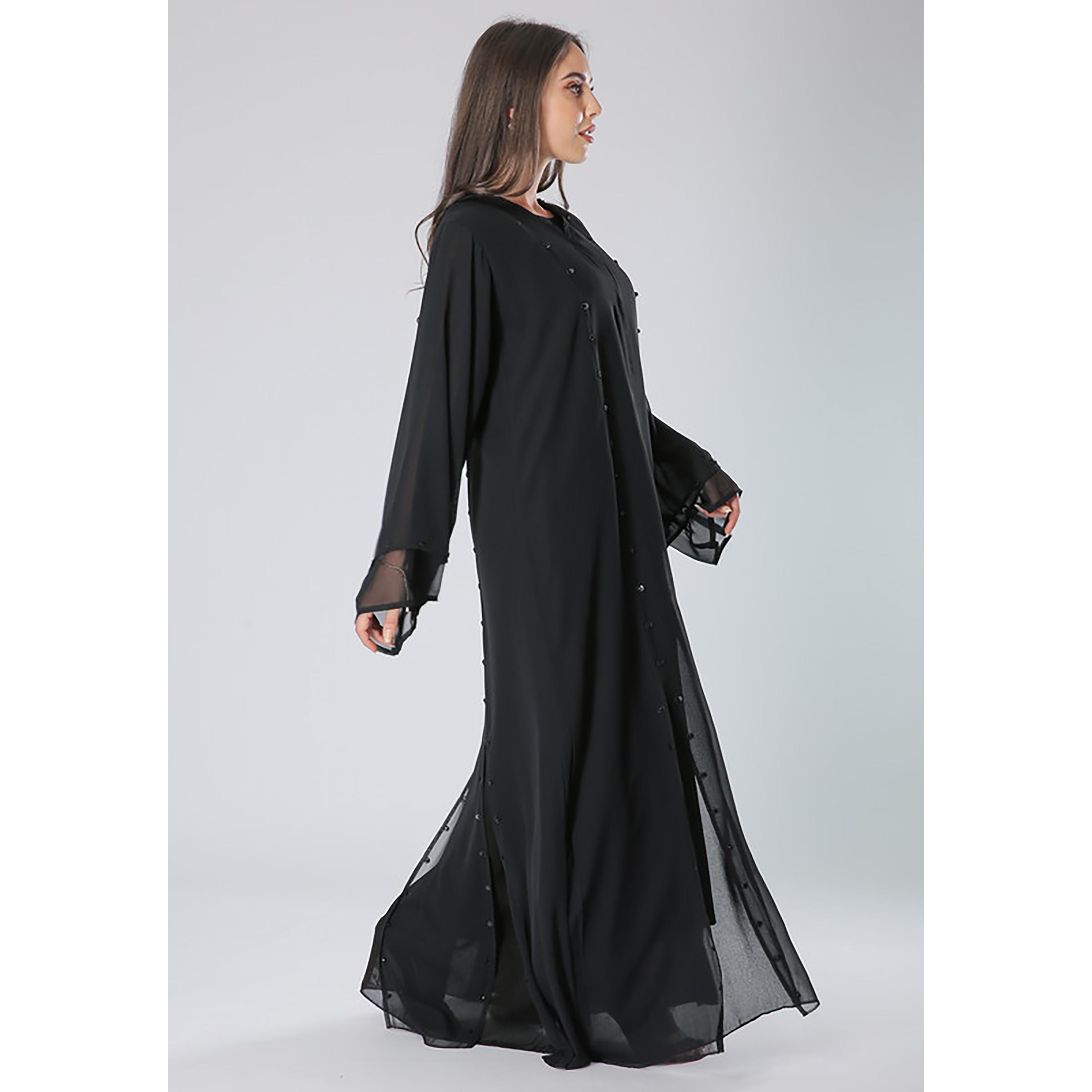 MOiSTREET Black Embroidered & Beaded Wide Sleeves Abaya with Sheila-women-arabicclothing-abayas-image-3
