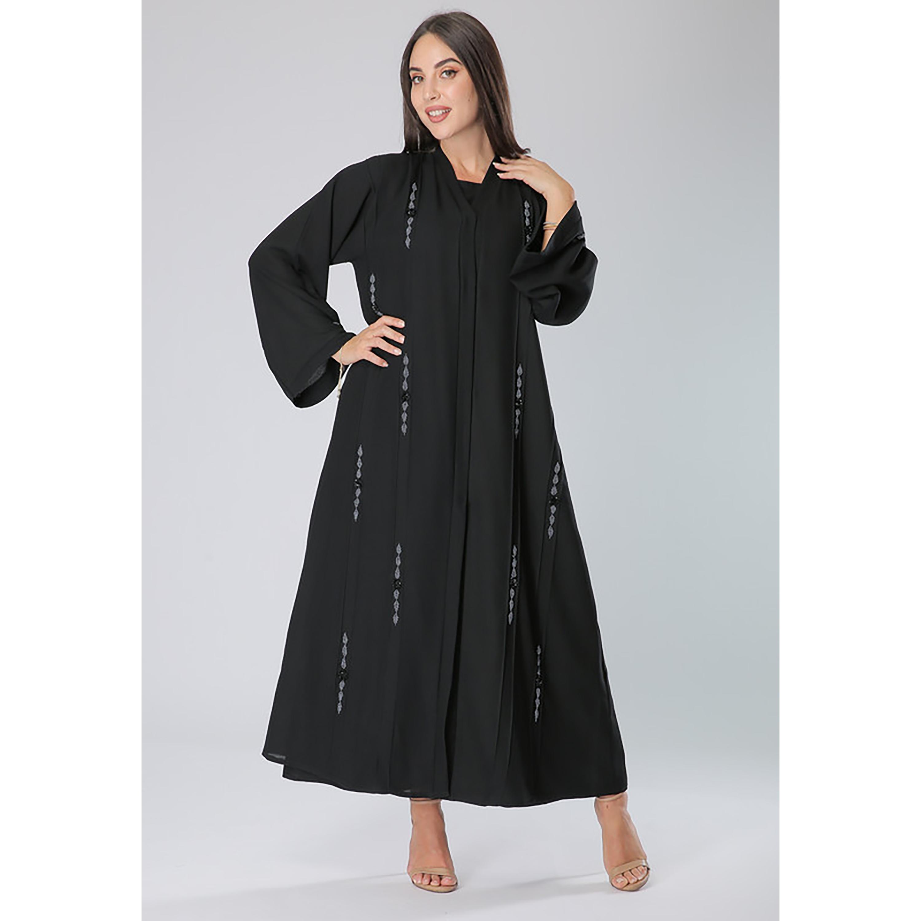 MOiSTREET Black Beaded Crepe Abaya with Sheila-women-arabicclothing-abayas-image-1