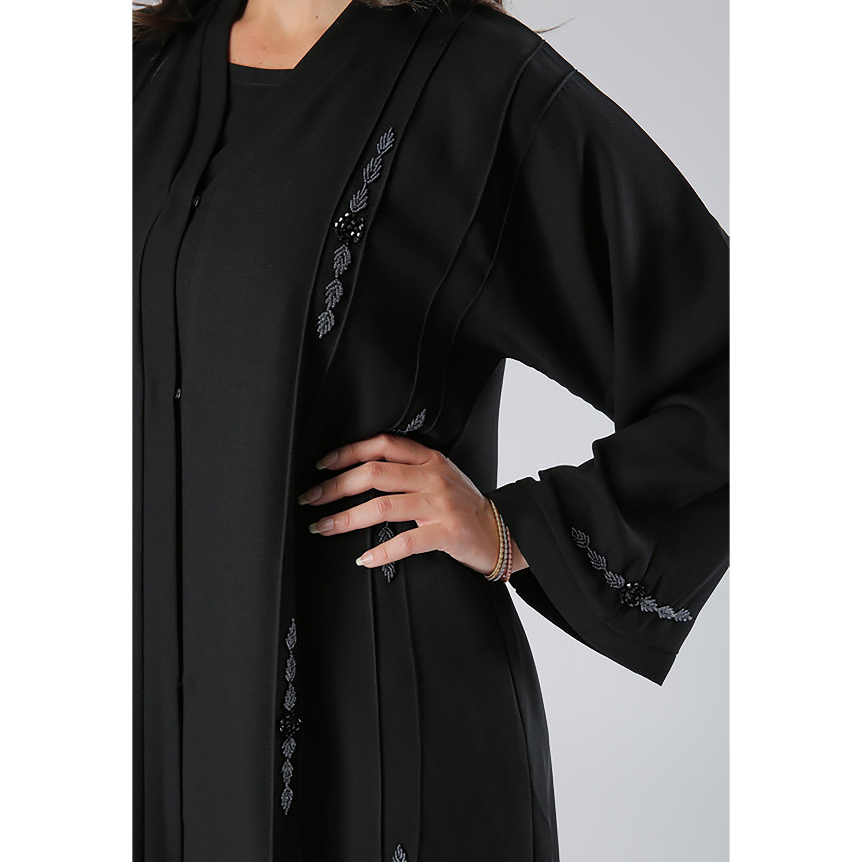 MOiSTREET Black Beaded Crepe Abaya with Sheila-women-arabicclothing-abayas-image-2