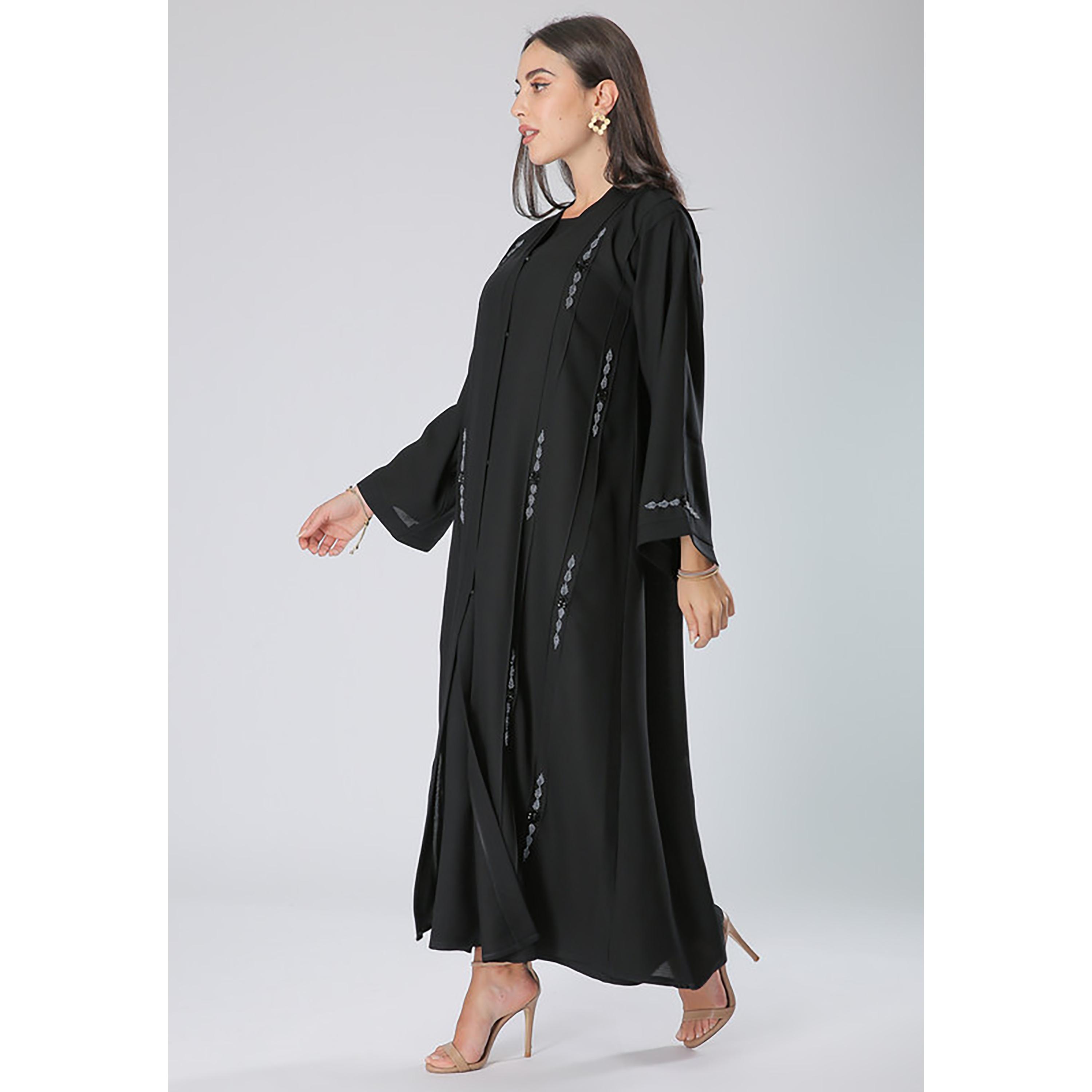 MOiSTREET Black Beaded Crepe Abaya with Sheila-women-arabicclothing-abayas-image-3