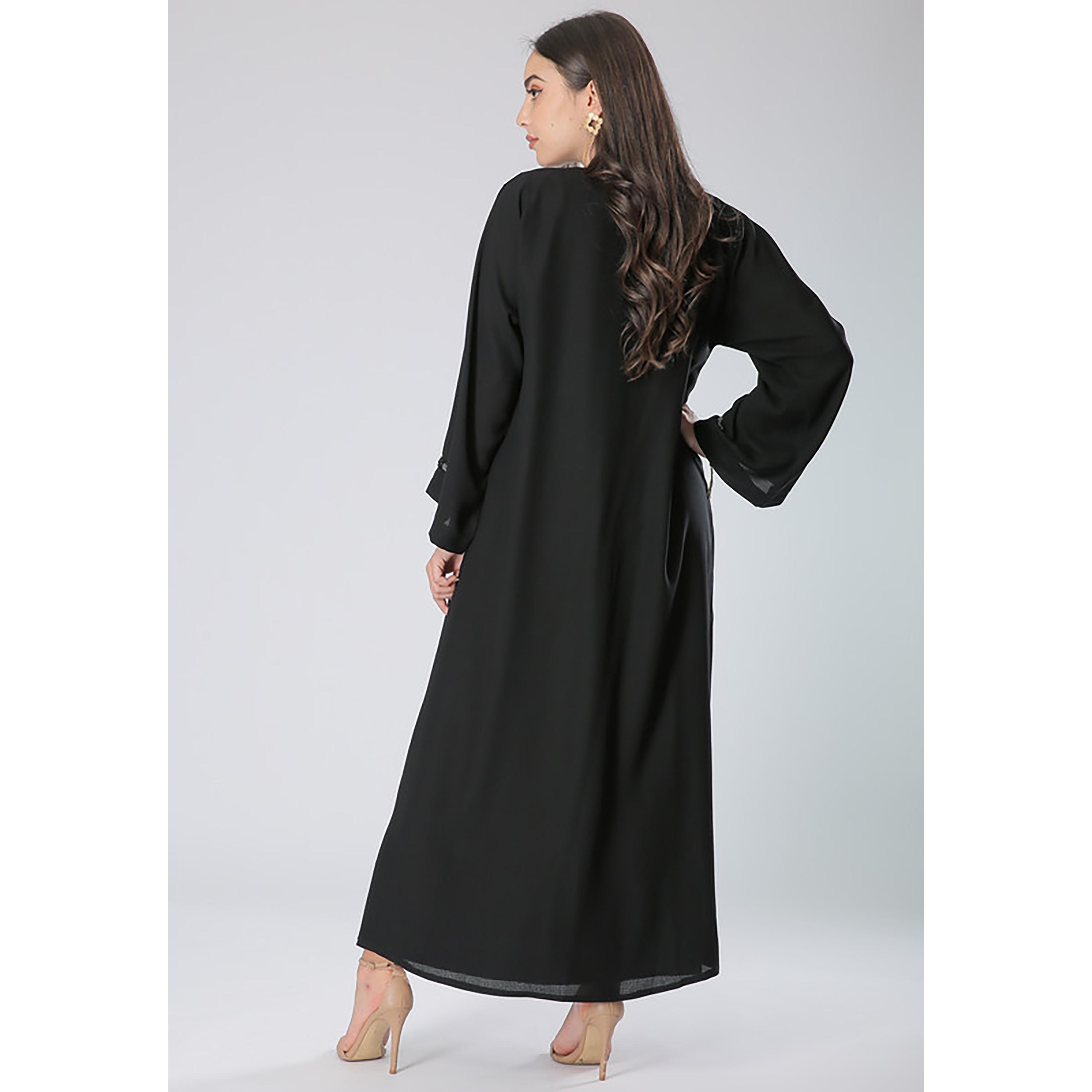 MOiSTREET Black Beaded Crepe Abaya with Sheila-women-arabicclothing-abayas-image-4