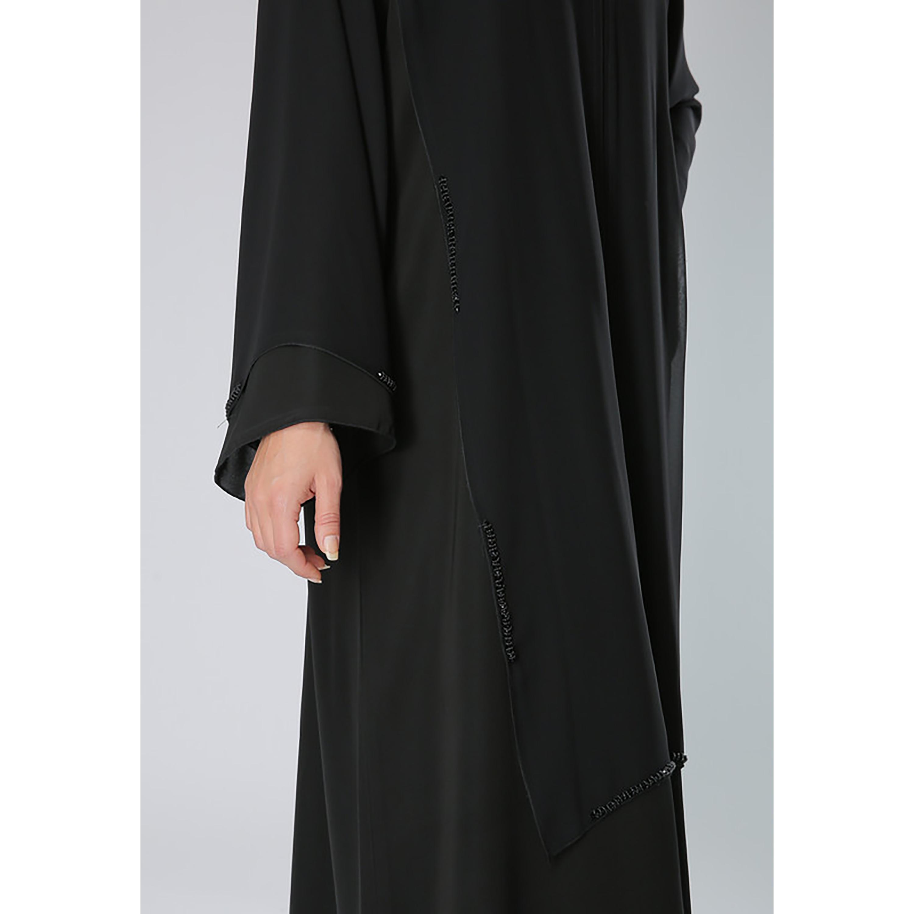MOiSTREET Black Beaded Layered Panel Detailed Flared Sleeves Abaya with Sheila-women-arabicclothing-abayas-image-2