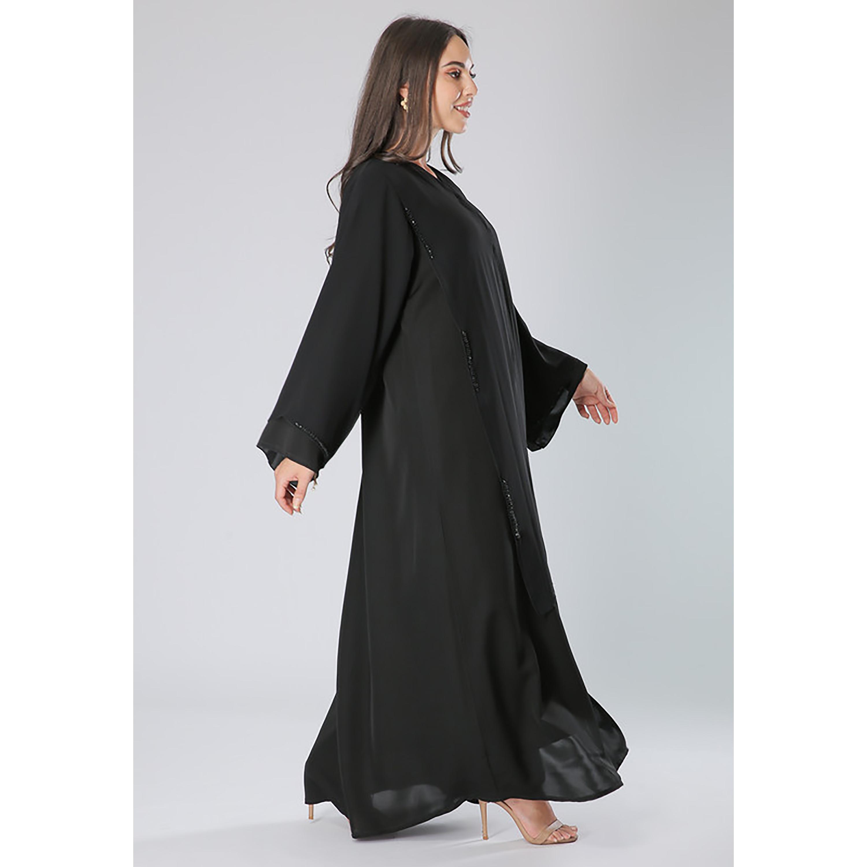 MOiSTREET Black Beaded Layered Panel Detailed Flared Sleeves Abaya with Sheila-women-arabicclothing-abayas-image-3