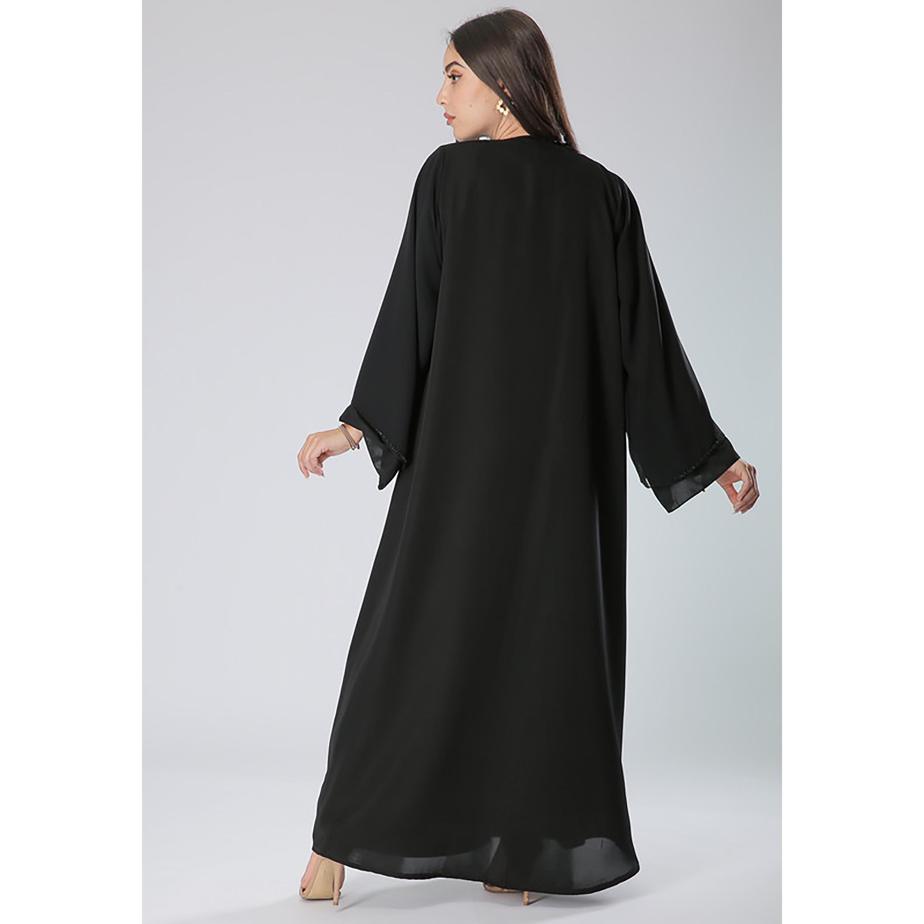 MOiSTREET Black Beaded Layered Panel Detailed Flared Sleeves Abaya with Sheila-women-arabicclothing-abayas-image-4