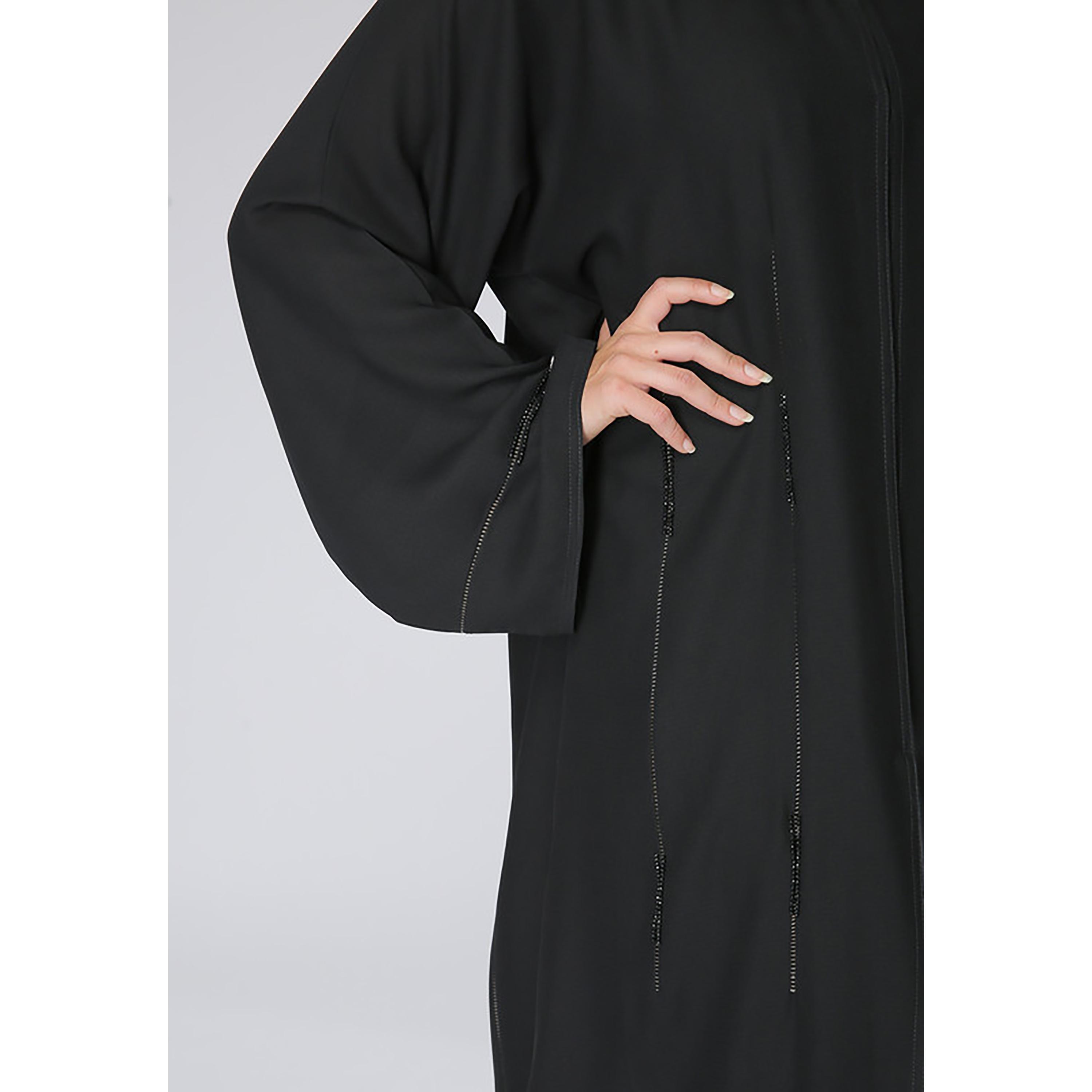 MOiSTREET Black Beaded Crepe Flared Sleeves Abaya with Sheila-women-arabicclothing-abayas-image-2