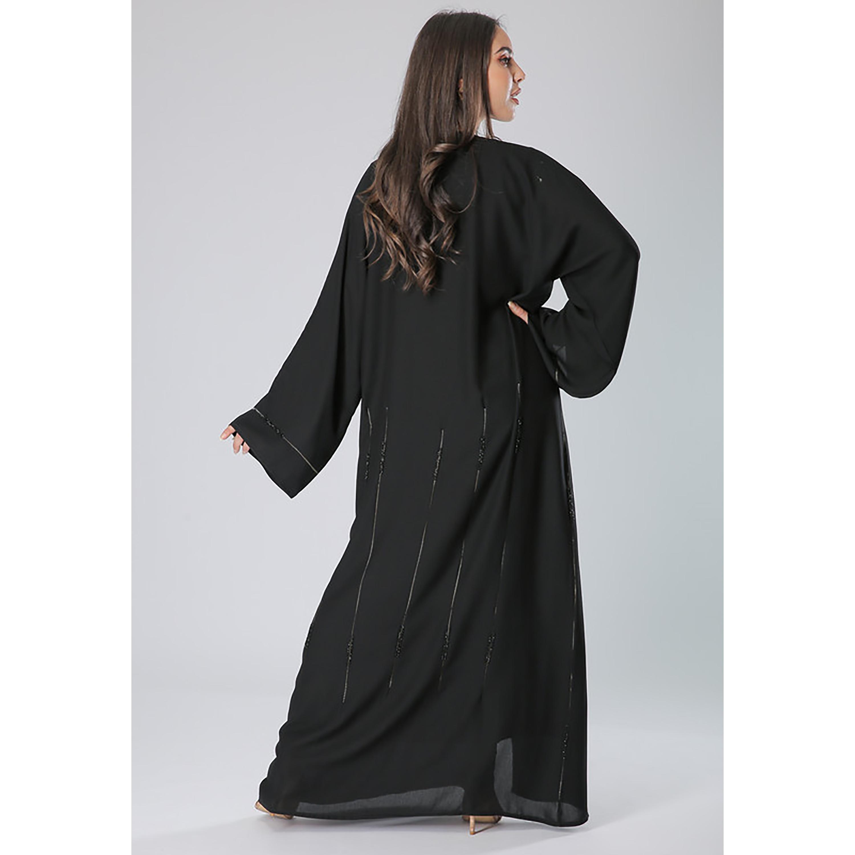 MOiSTREET Black Beaded Crepe Flared Sleeves Abaya with Sheila-women-arabicclothing-abayas-image-4