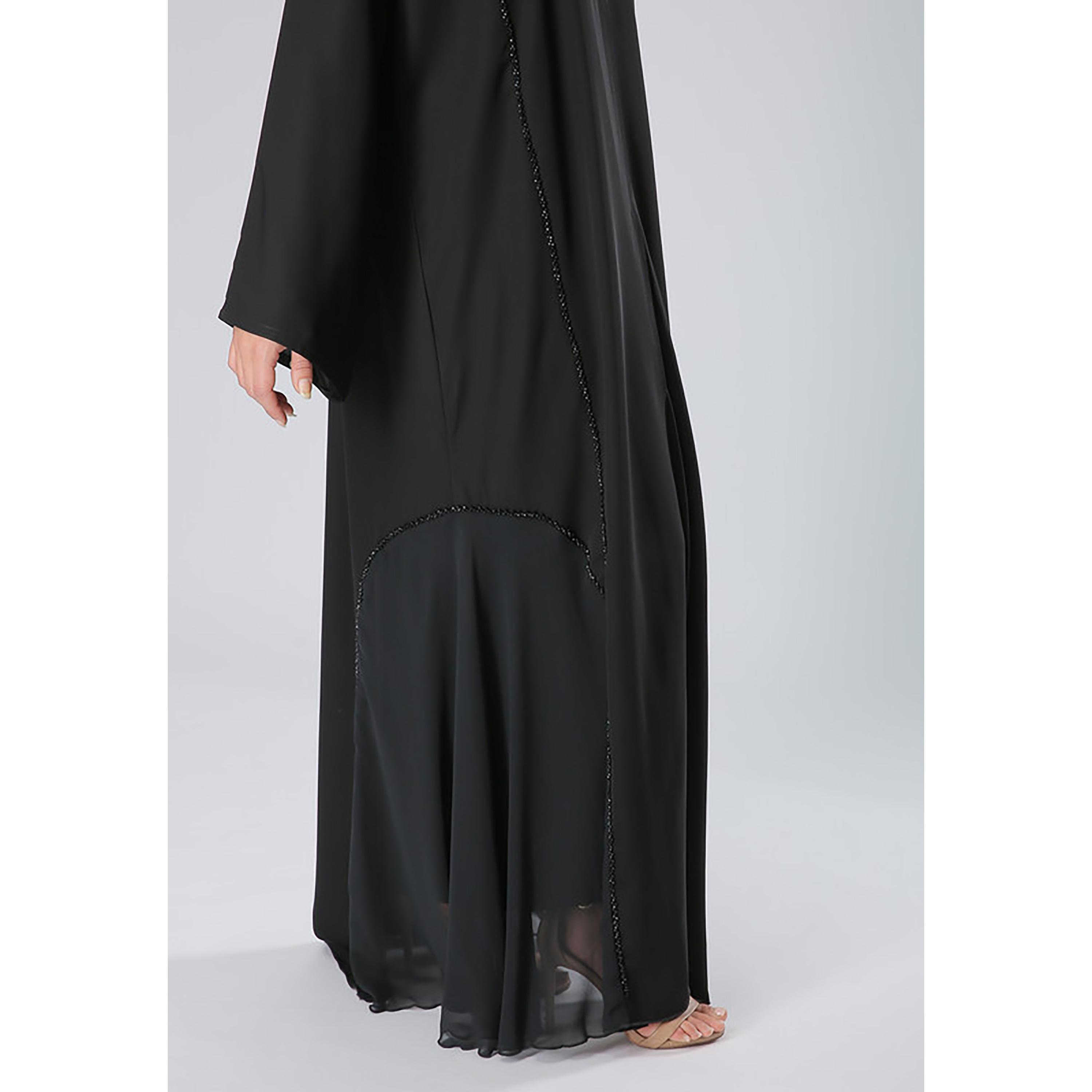 MOiSTREET Black Embellished Chiffon Abaya with Sheila-women-arabicclothing-abayas-image-2