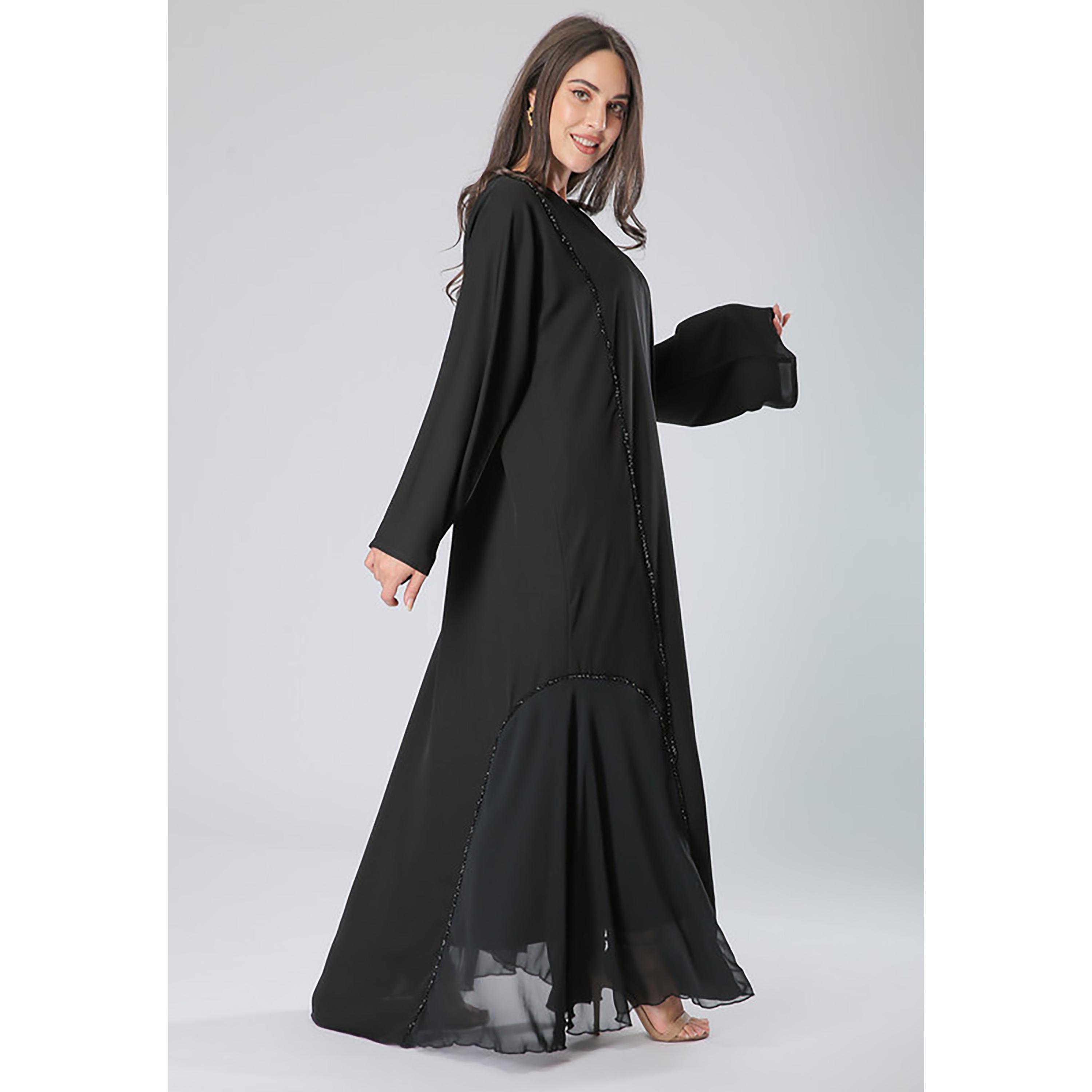 MOiSTREET Black Embellished Chiffon Abaya with Sheila-women-arabicclothing-abayas-image-3