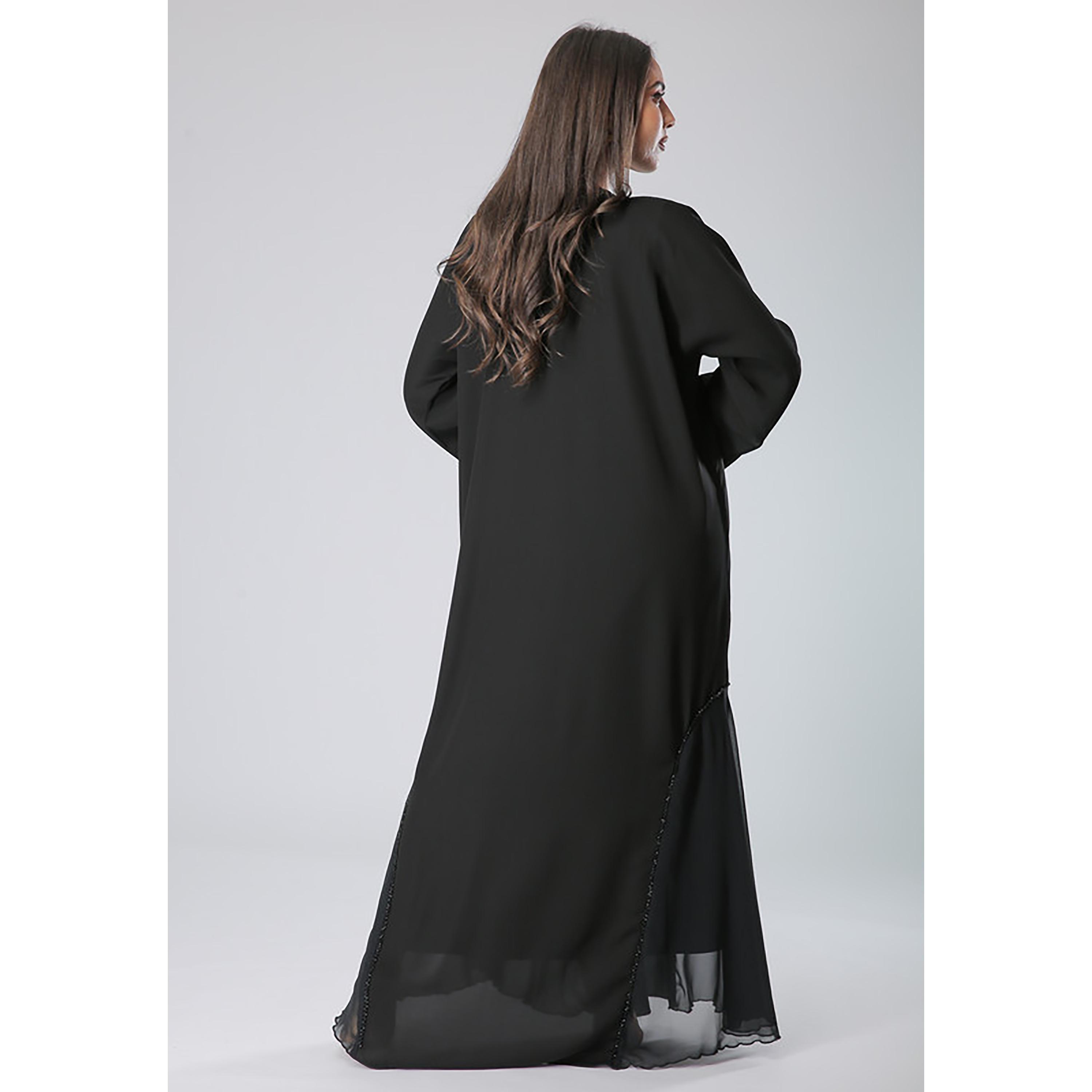 MOiSTREET Black Embellished Chiffon Abaya with Sheila-women-arabicclothing-abayas-image-4