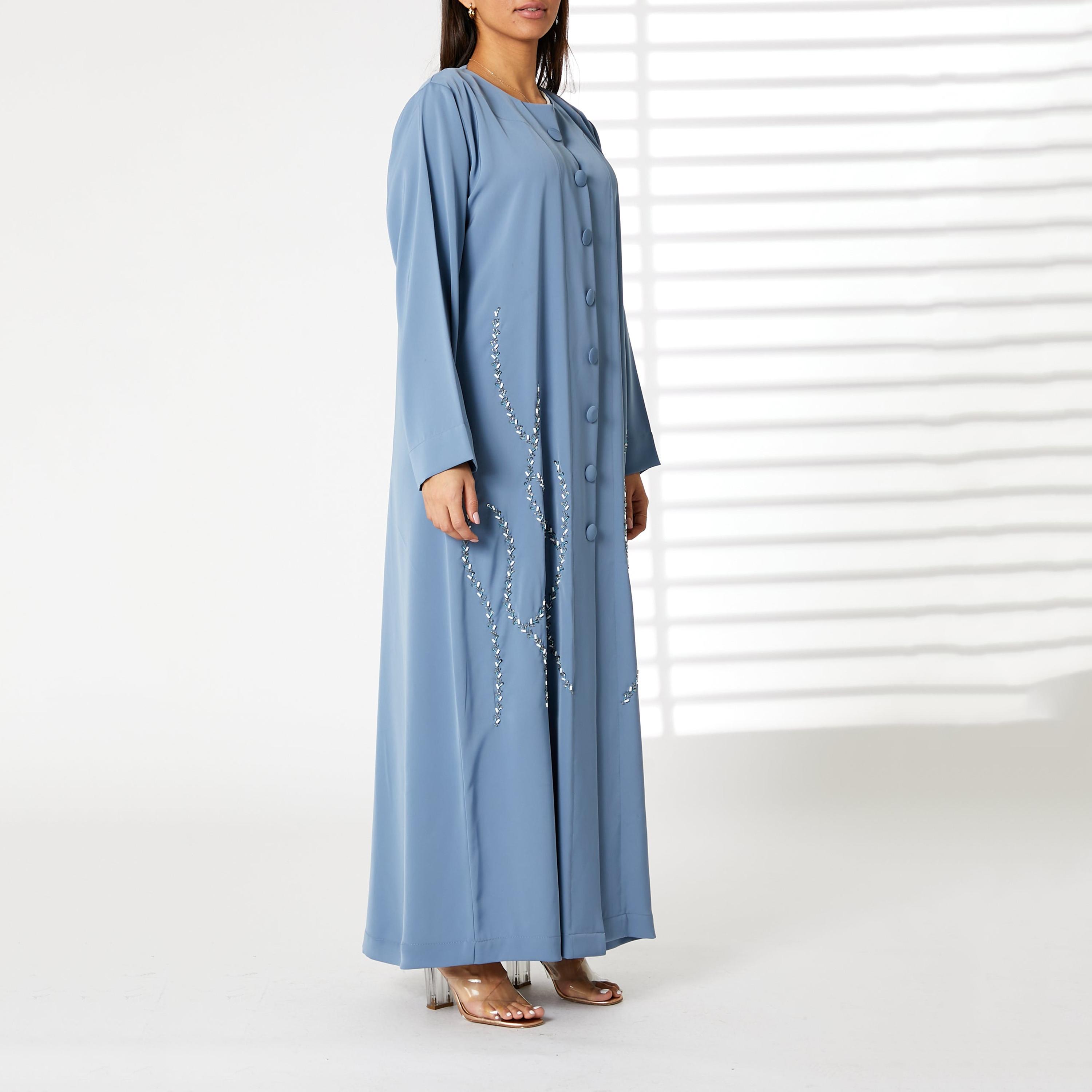  عباية نسائية نيدا مطرزة بالخرز باللون الأزرق مع الحجاب من مويستريت-women-arabicclothing-abayas-image-1
