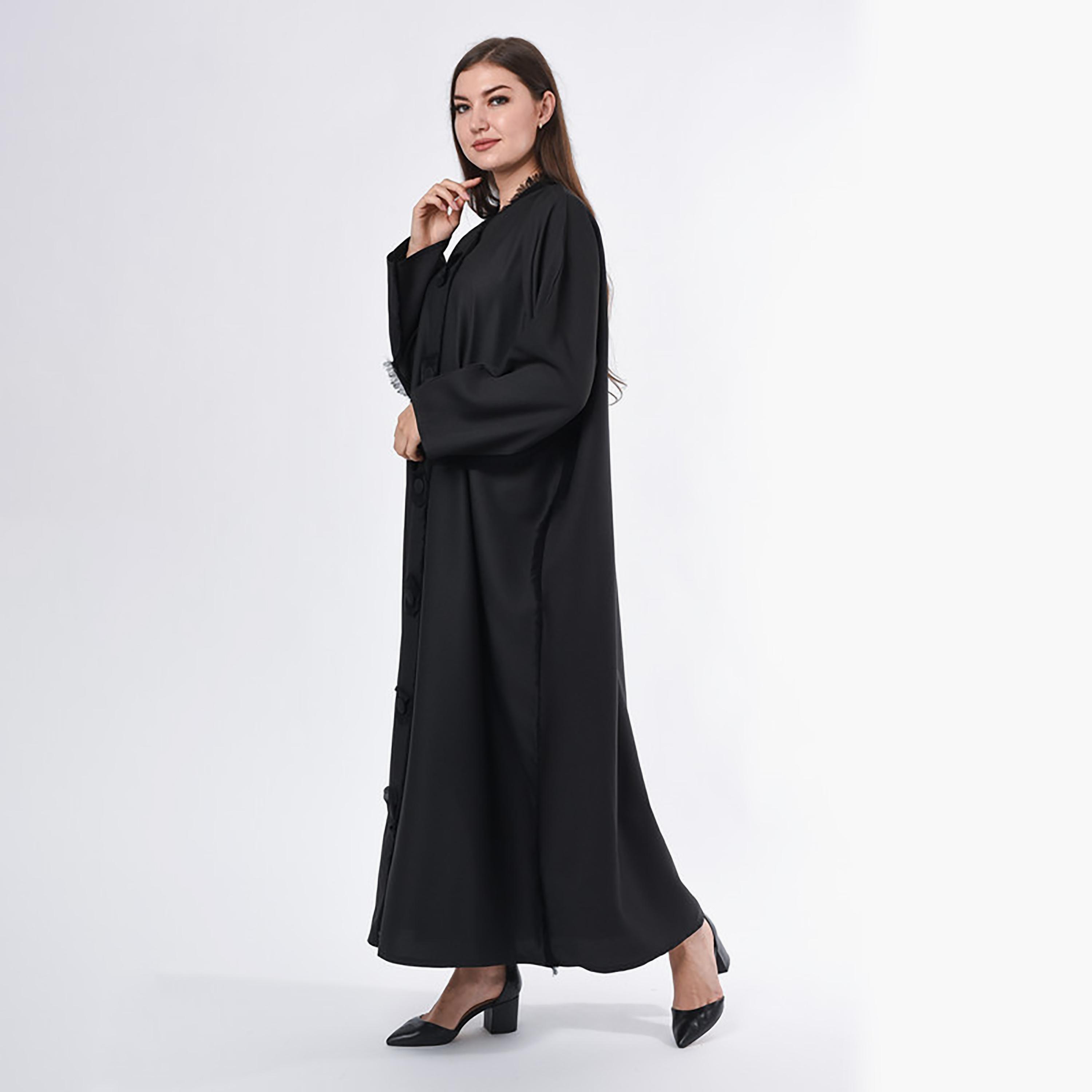عباية كتان مطرزة باللون الأسود مع شيلة من مويستريت-women-arabicclothing-abayas-image-3