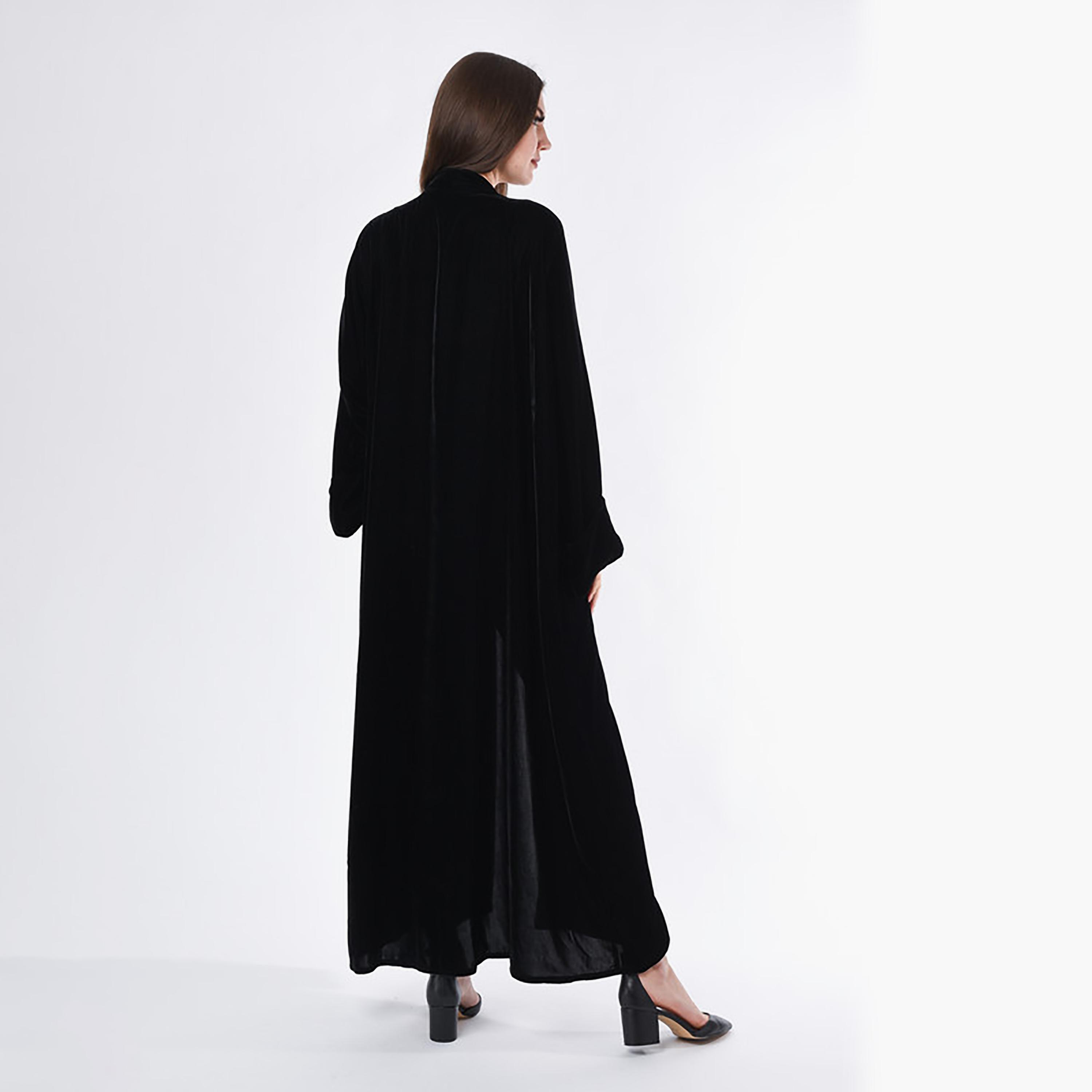 MOiSTREET Black Embroidered Velvet Abaya with Sheila-women-arabicclothing-abayas-image-4