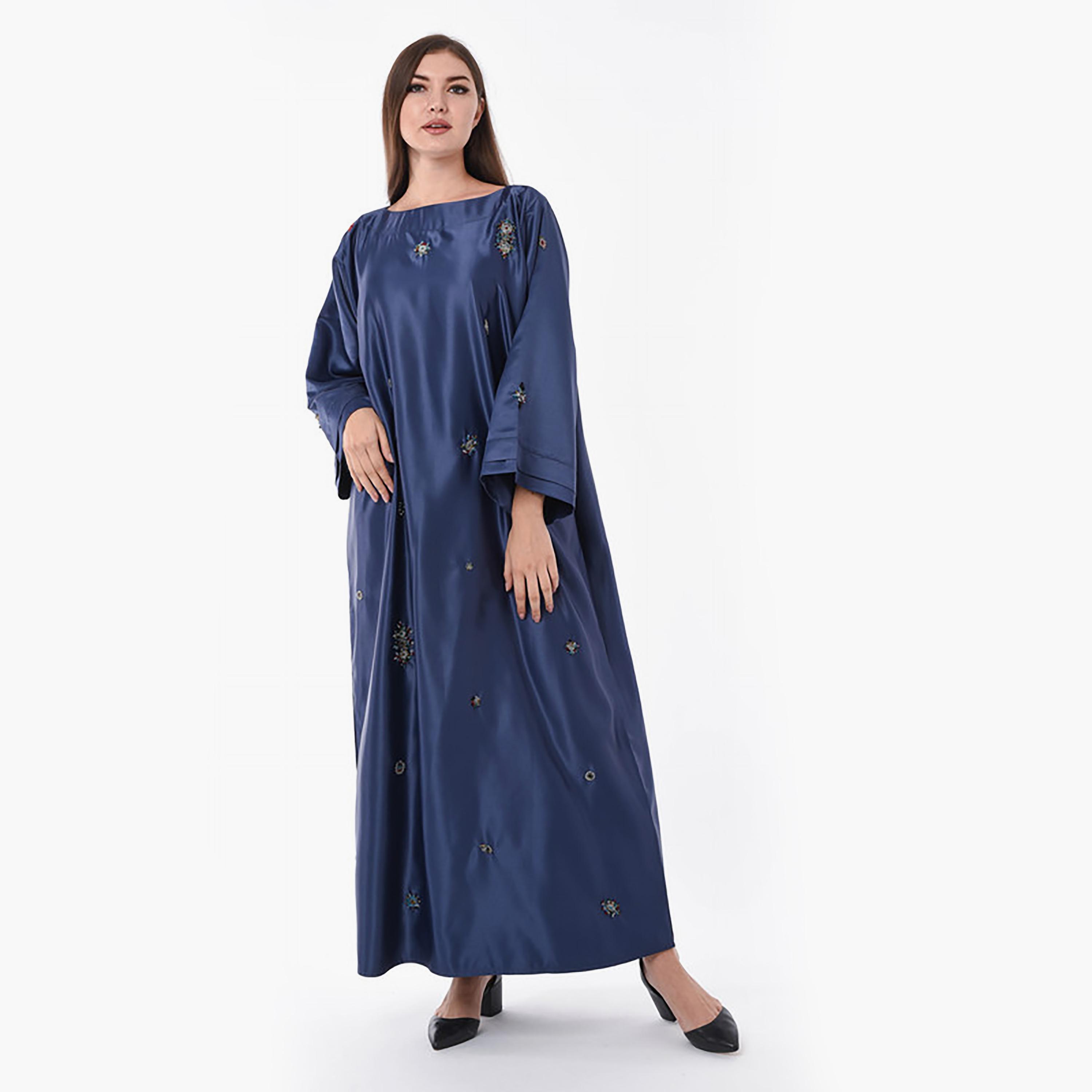 MOiSTREET Navy Beaded Boat Neck Jalabiya-women-arabicclothing-jalabiyas-image-1