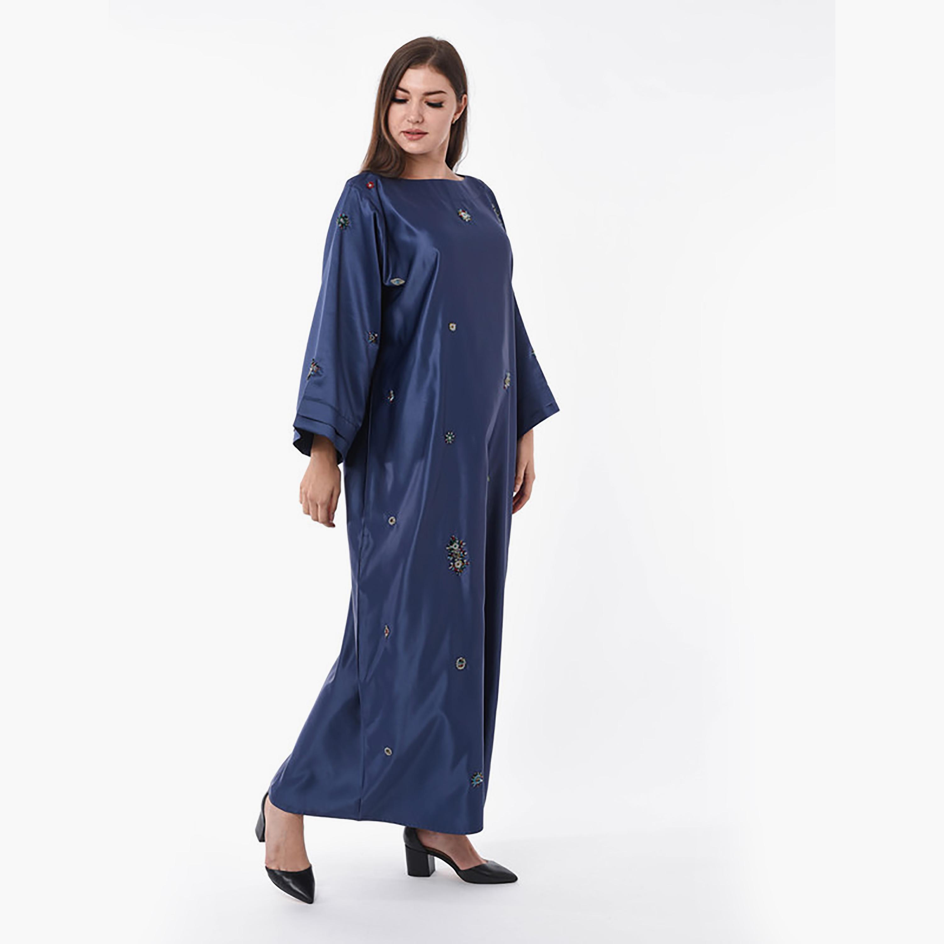 MOiSTREET Navy Beaded Boat Neck Jalabiya-women-arabicclothing-jalabiyas-image-3