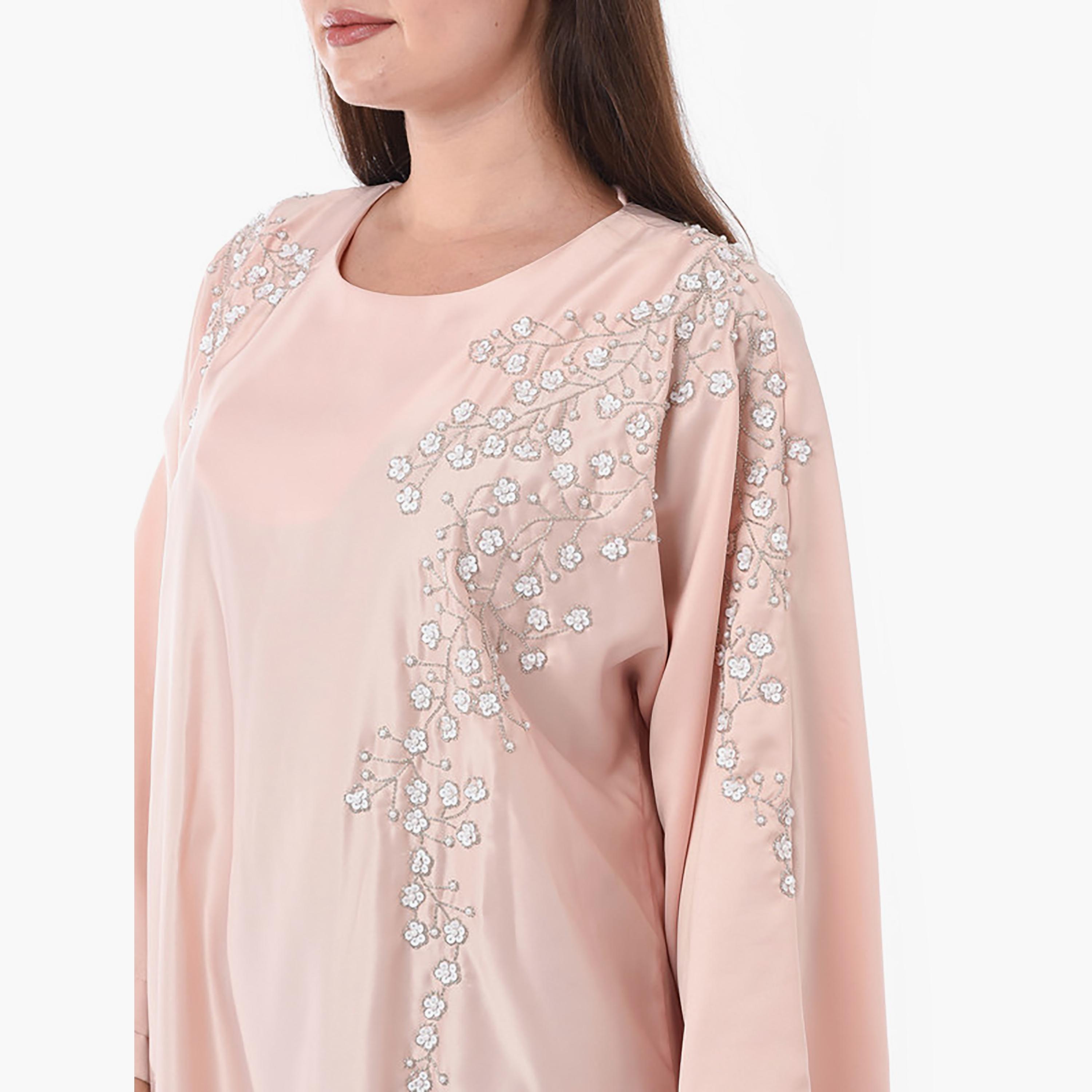 جلابية باللون الوردي مطرزة بالترتر وأكمام واسعة من مويستريت-women-arabicclothing-jalabiyas-image-2