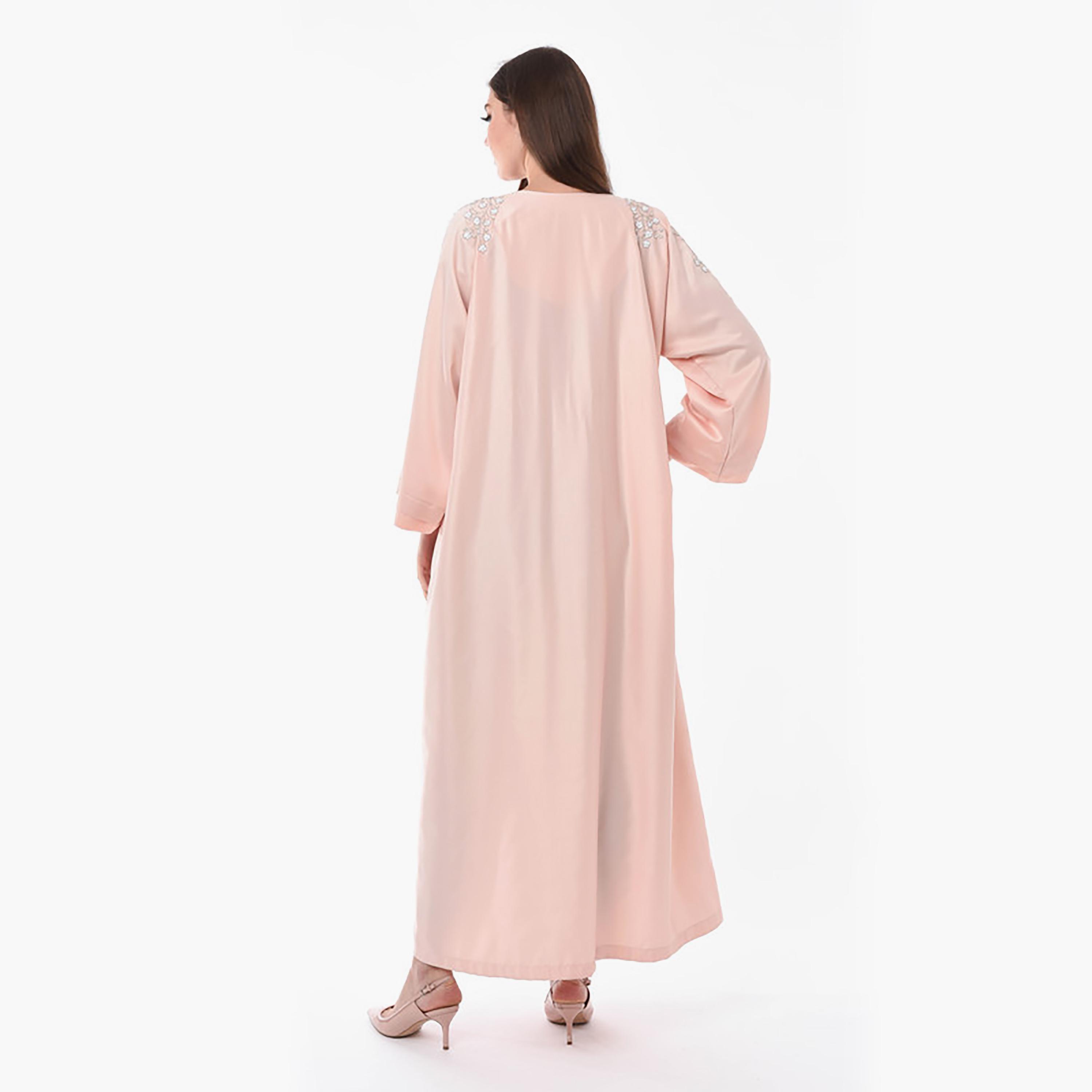 جلابية باللون الوردي مطرزة بالترتر وأكمام واسعة من مويستريت-women-arabicclothing-jalabiyas-image-4
