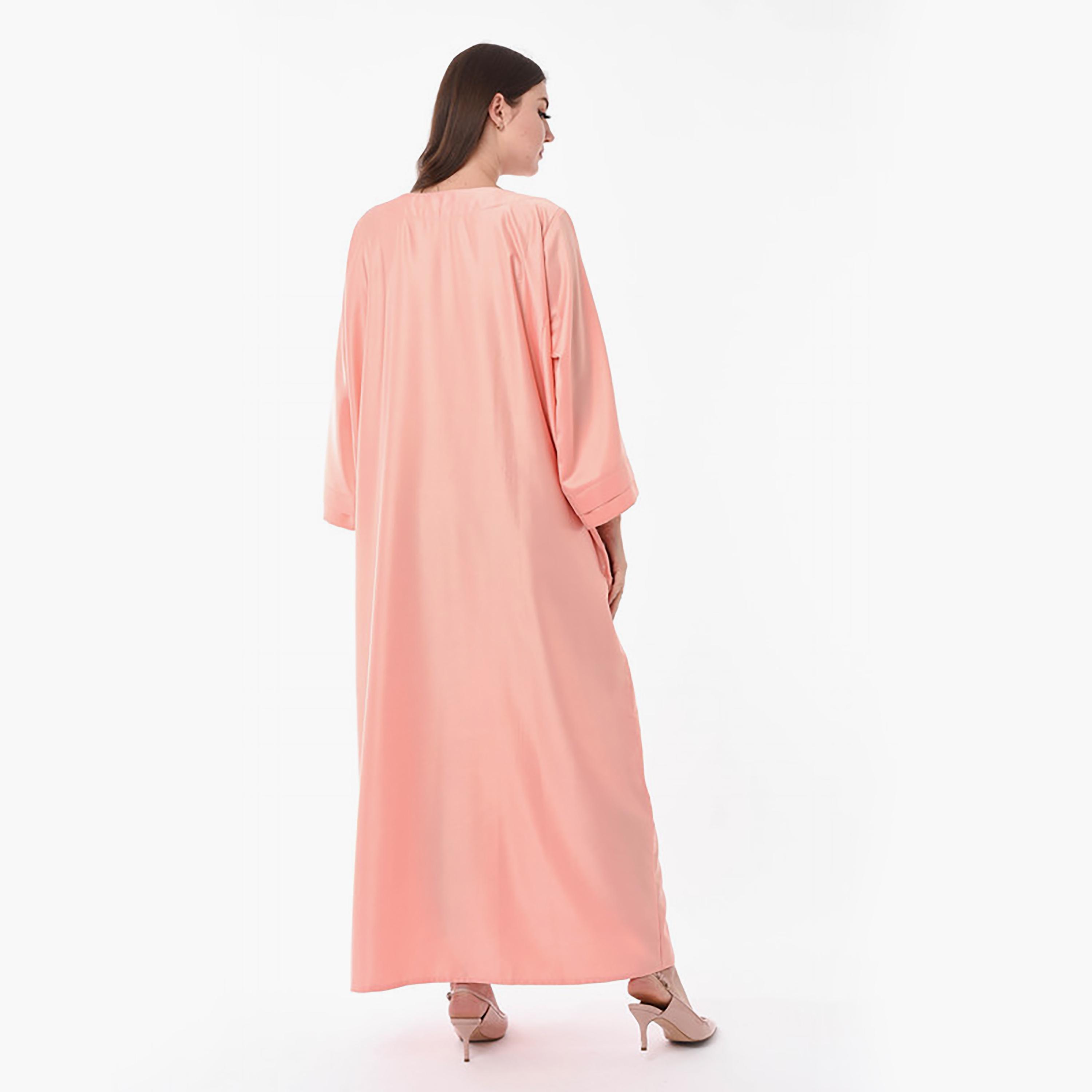 MOiSTREET Peach Beaded & Sequins Detailing Boat Neck Wide Sleeves Jalabiya-women-arabicclothing-jalabiyas-image-4
