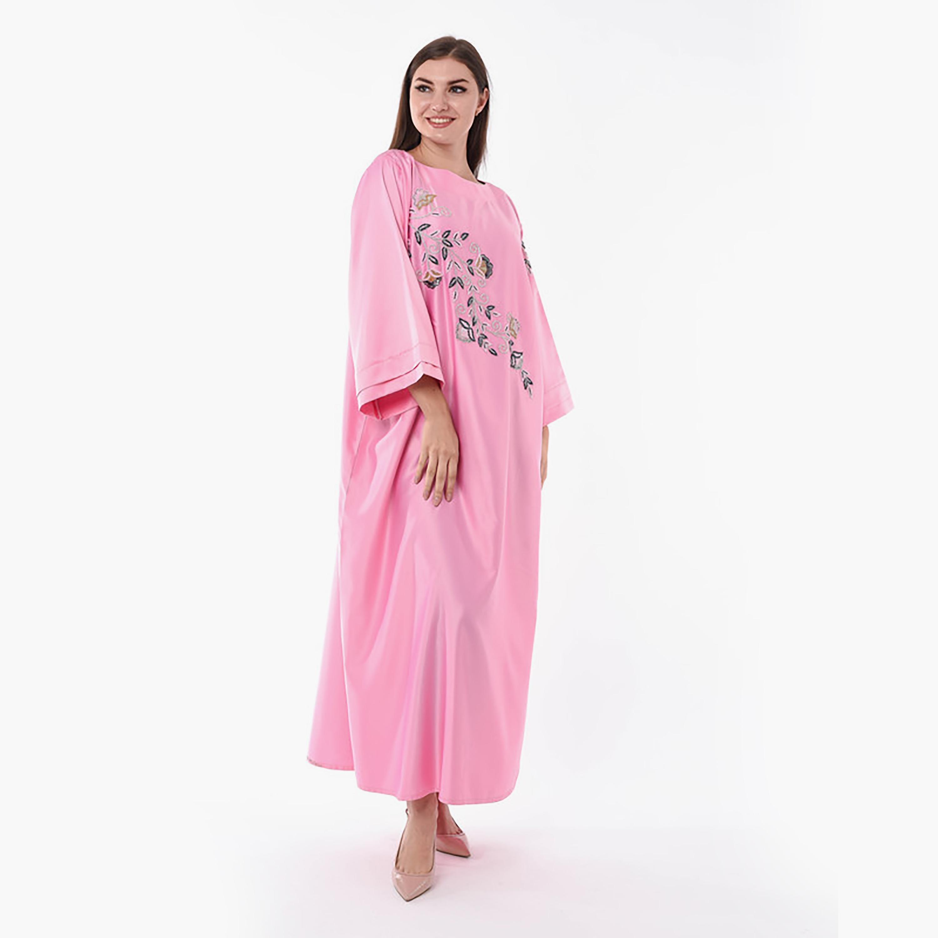 MOiSTREET Pink Beaded & Sequins Detailing Boat Neck Wide Sleeves Jalabiya-women-arabicclothing-jalabiyas-image-1