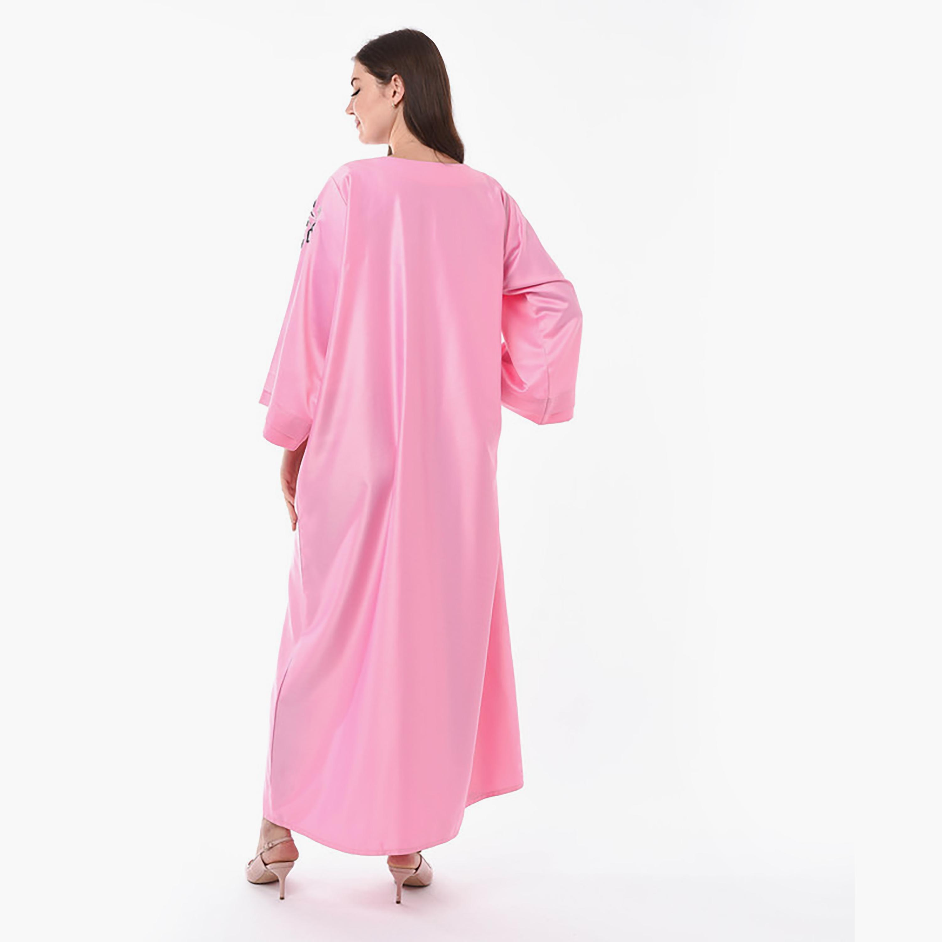 MOiSTREET Pink Beaded & Sequins Detailing Boat Neck Wide Sleeves Jalabiya-women-arabicclothing-jalabiyas-image-4