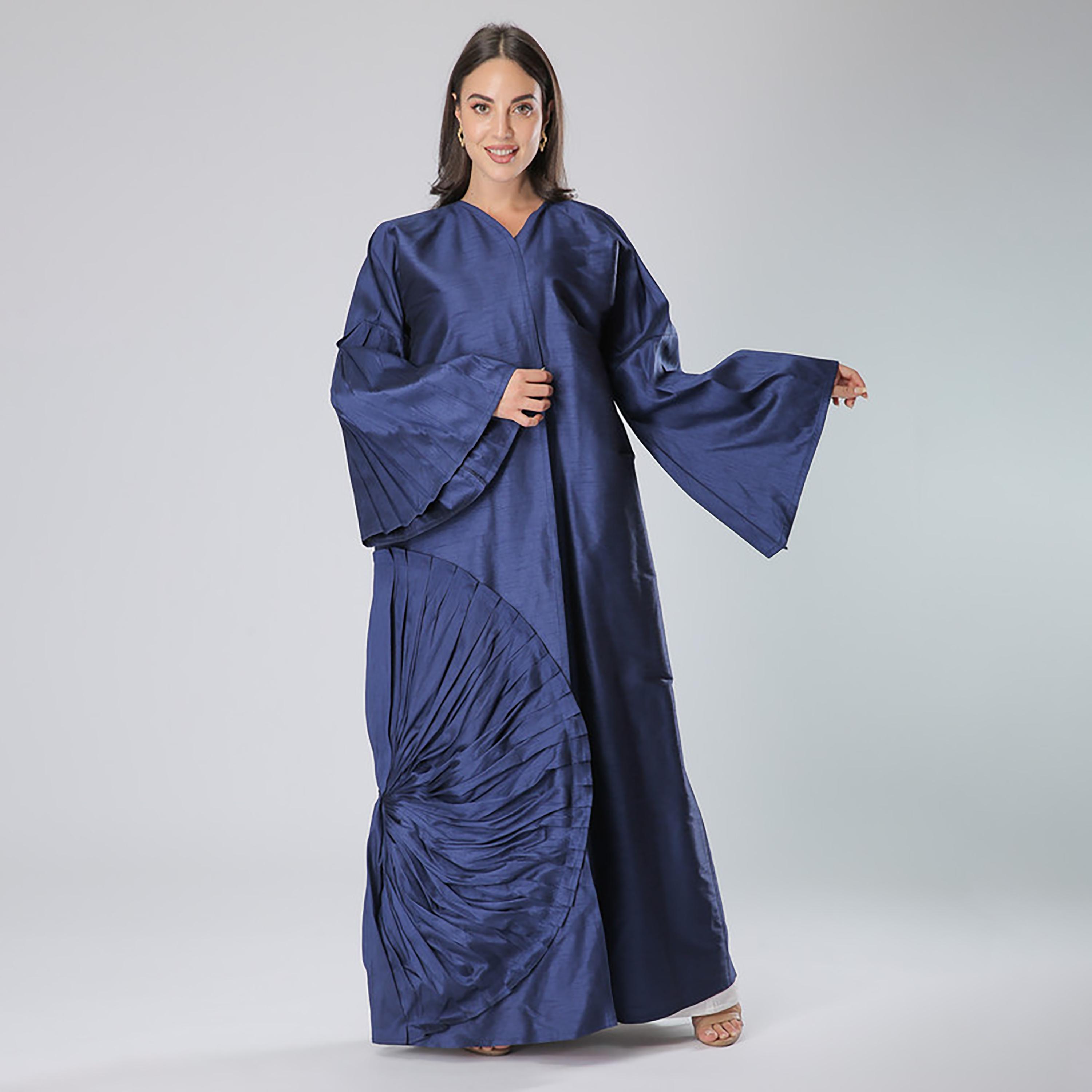 MOiSTREET Blue Pleated Bell Sleeves Abaya with Sheila-women-arabicclothing-abayas-image-1