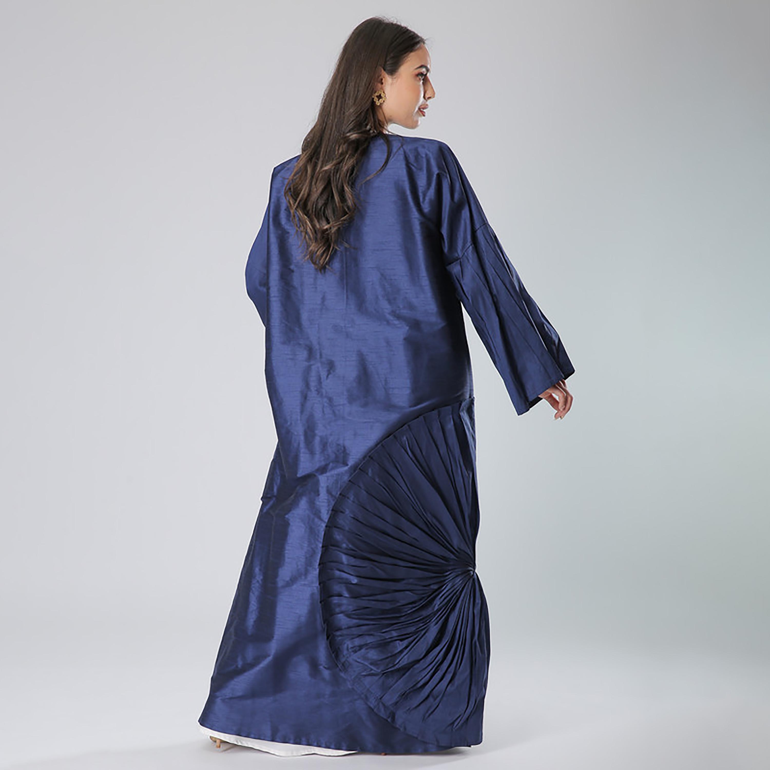 MOiSTREET Blue Pleated Bell Sleeves Abaya with Sheila-women-arabicclothing-abayas-image-4