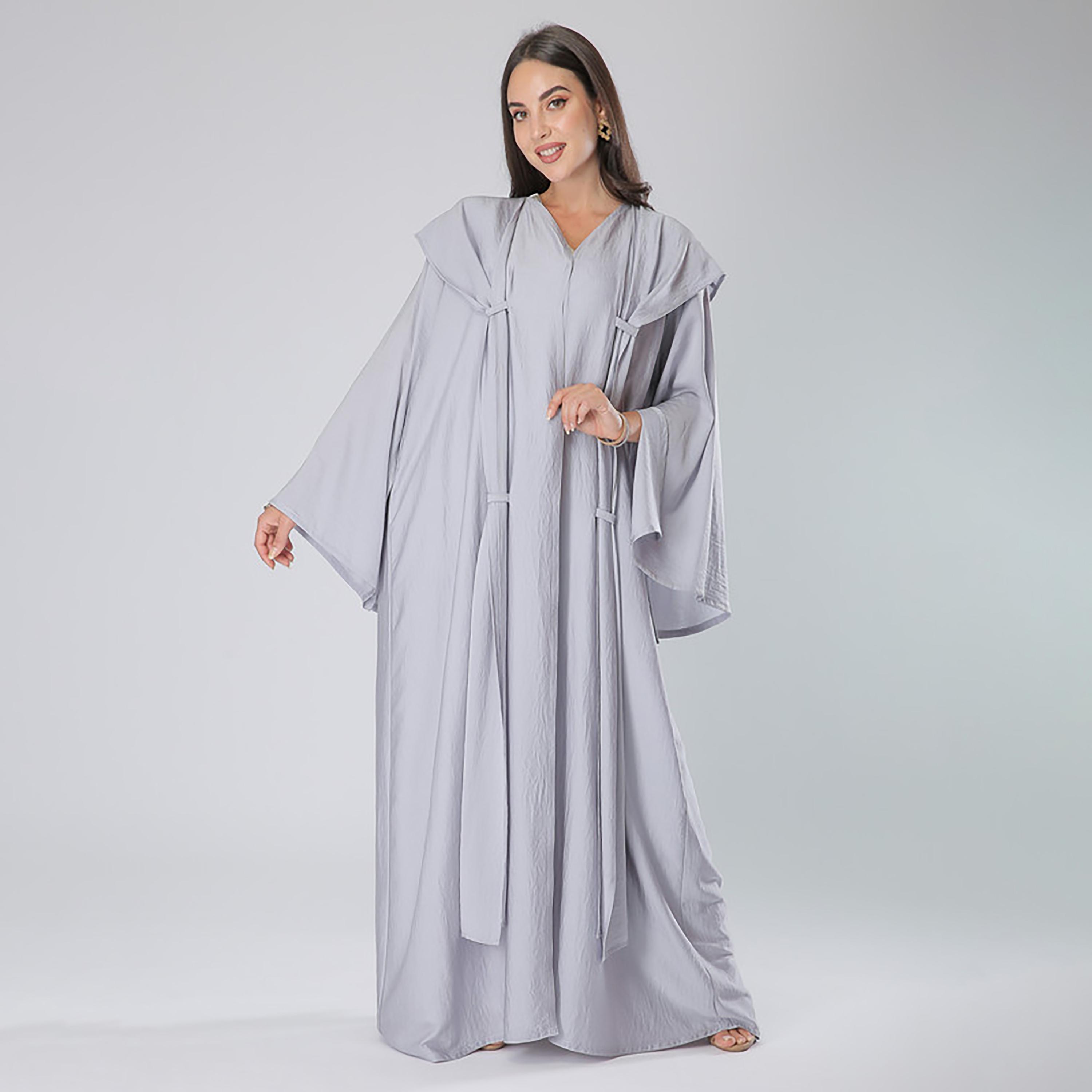 MOiSTREET Grey Flared Sleeves Abaya with Sheila-women-arabicclothing-abayas-image-1