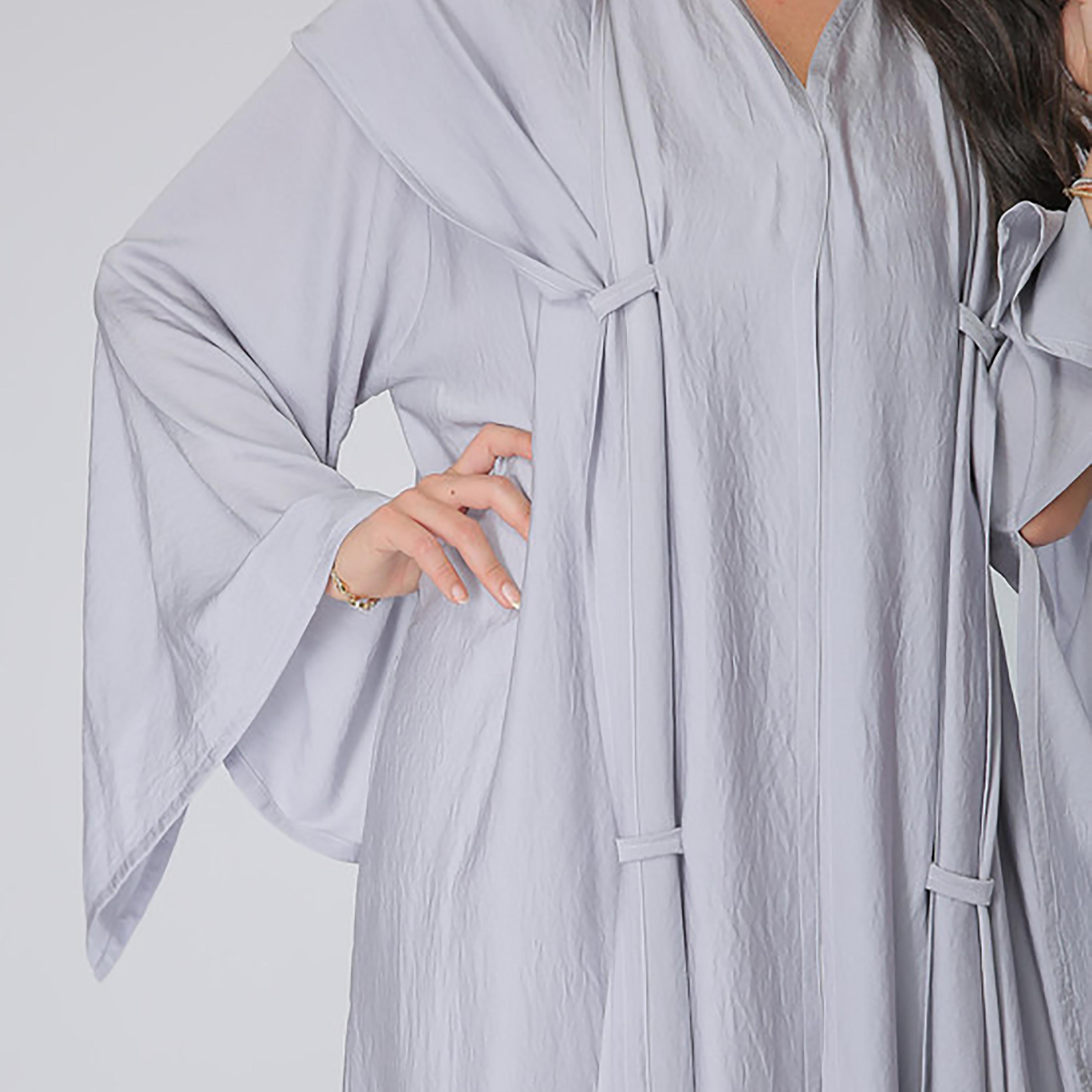 MOiSTREET Grey Flared Sleeves Abaya with Sheila-women-arabicclothing-abayas-image-2