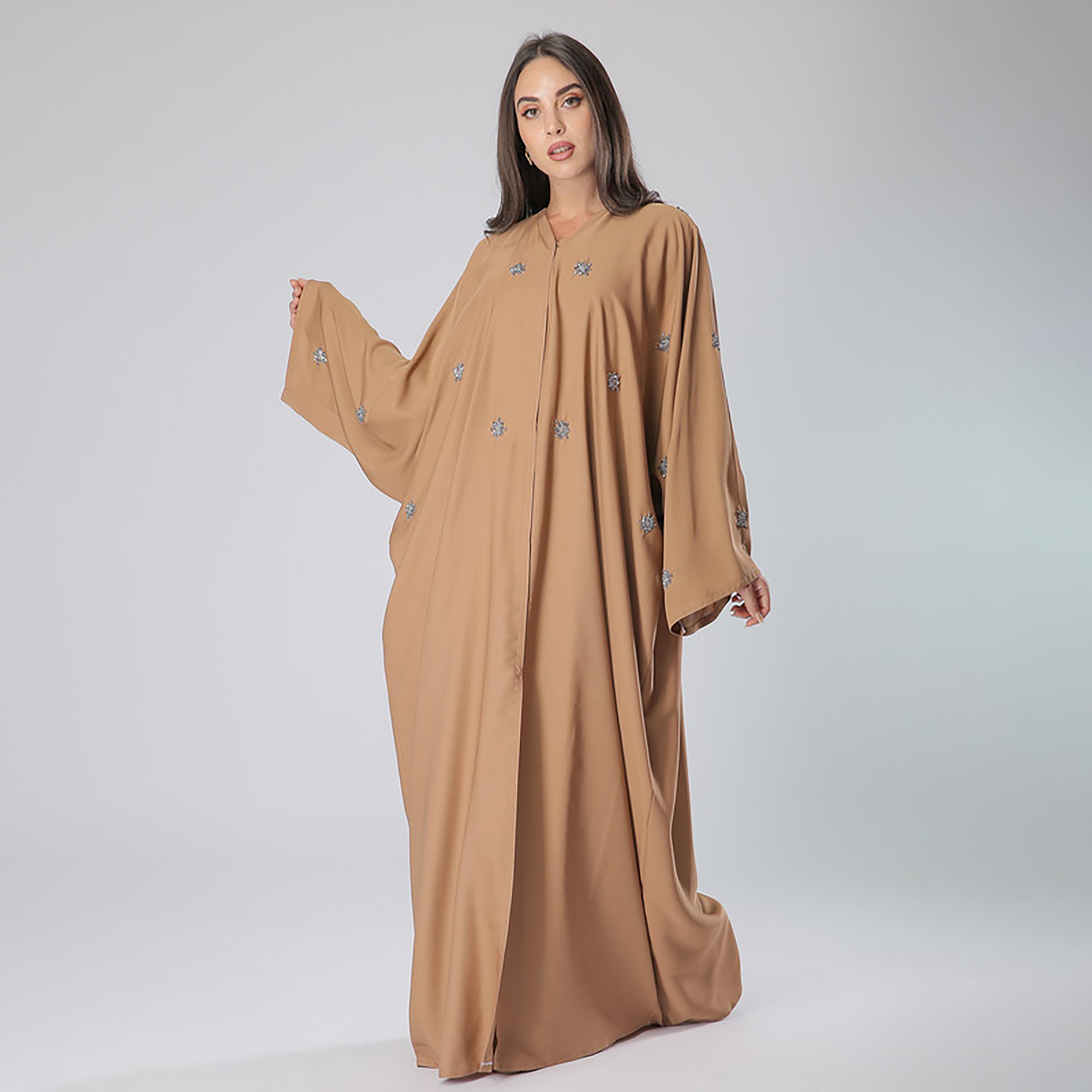 MOiSTREET Brown Beaded & Sequins Detailing Flared Sleeves Abaya with Sheila-women-arabicclothing-abayas-image-1