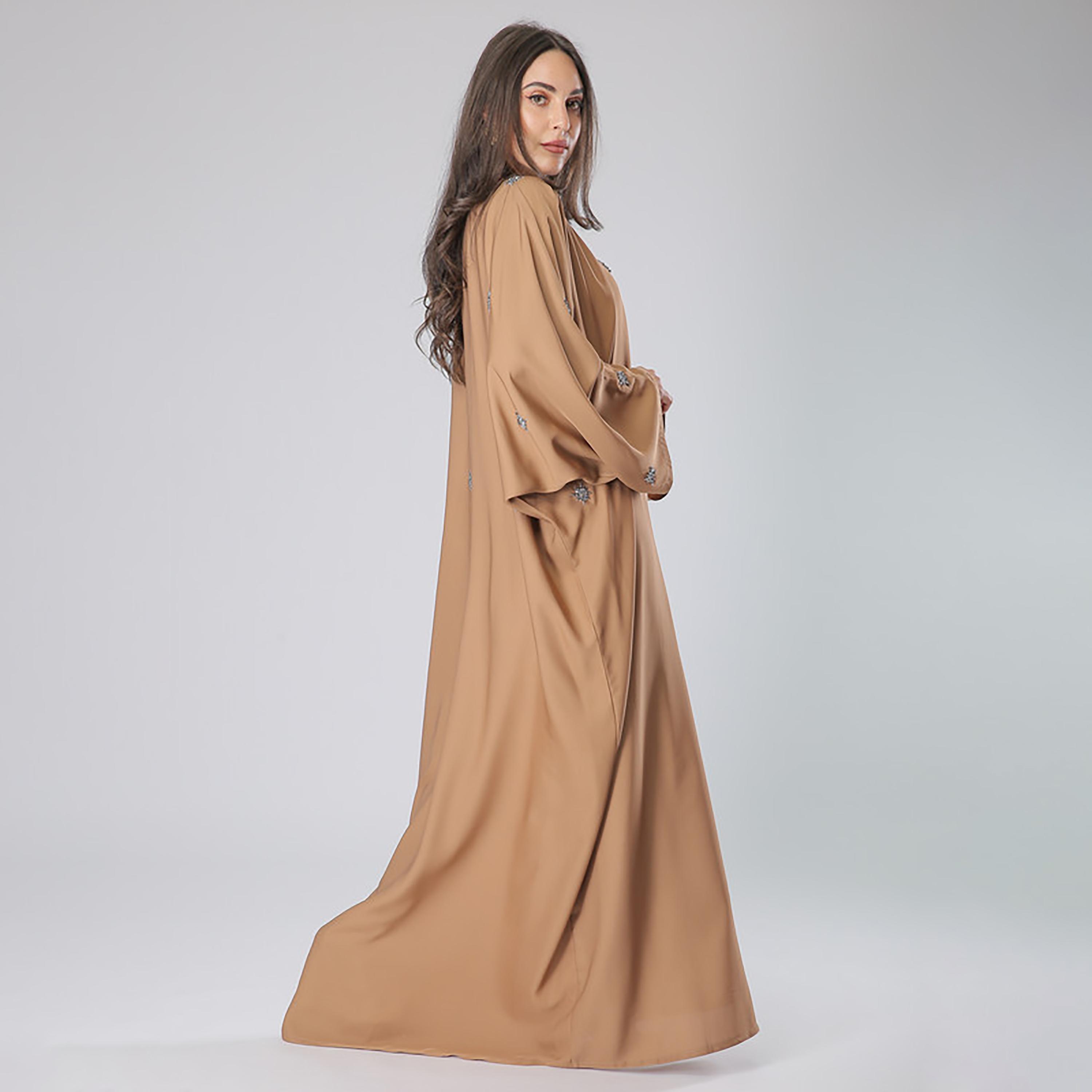 MOiSTREET Brown Beaded & Sequins Detailing Flared Sleeves Abaya with Sheila-women-arabicclothing-abayas-image-3