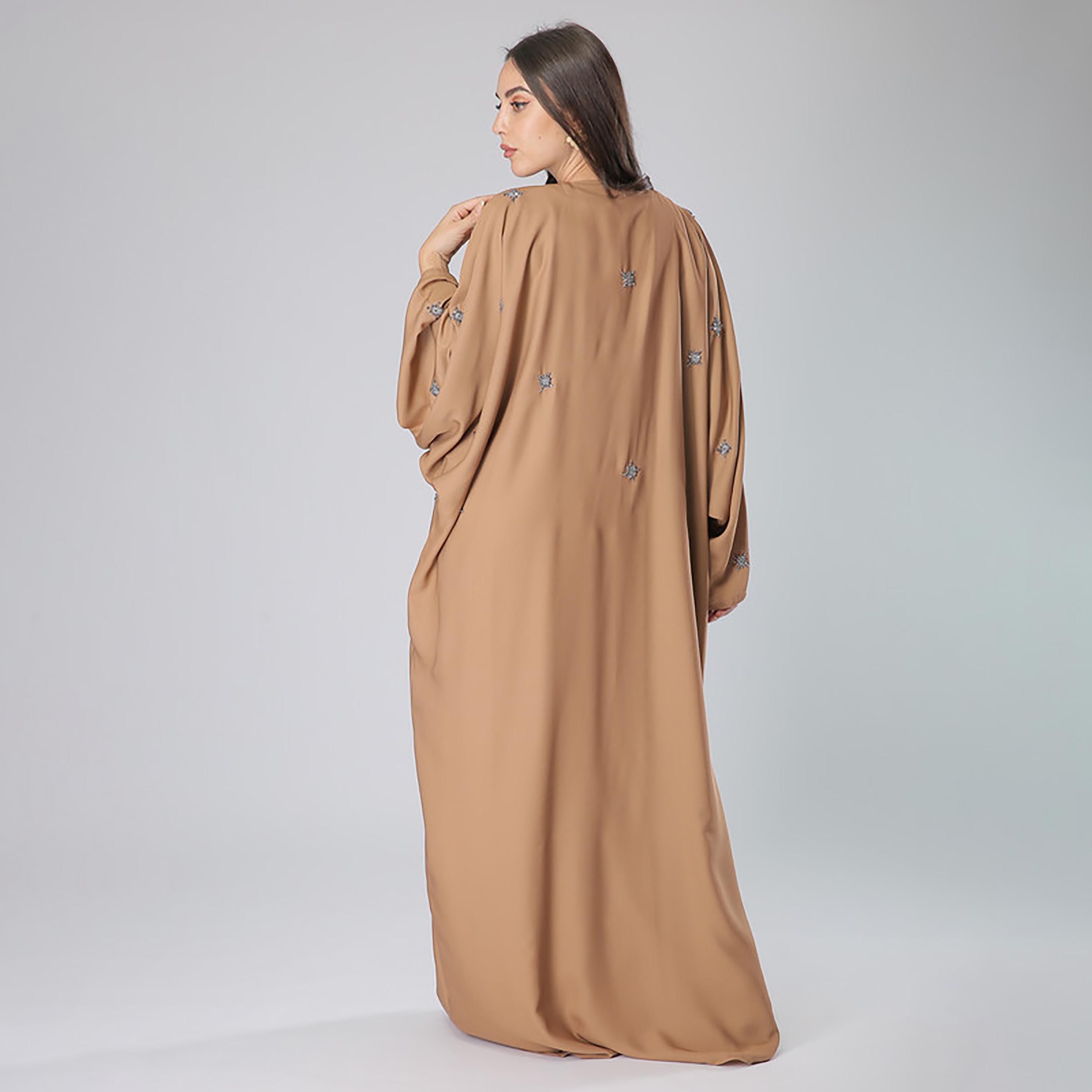 MOiSTREET Brown Beaded & Sequins Detailing Flared Sleeves Abaya with Sheila-women-arabicclothing-abayas-image-4