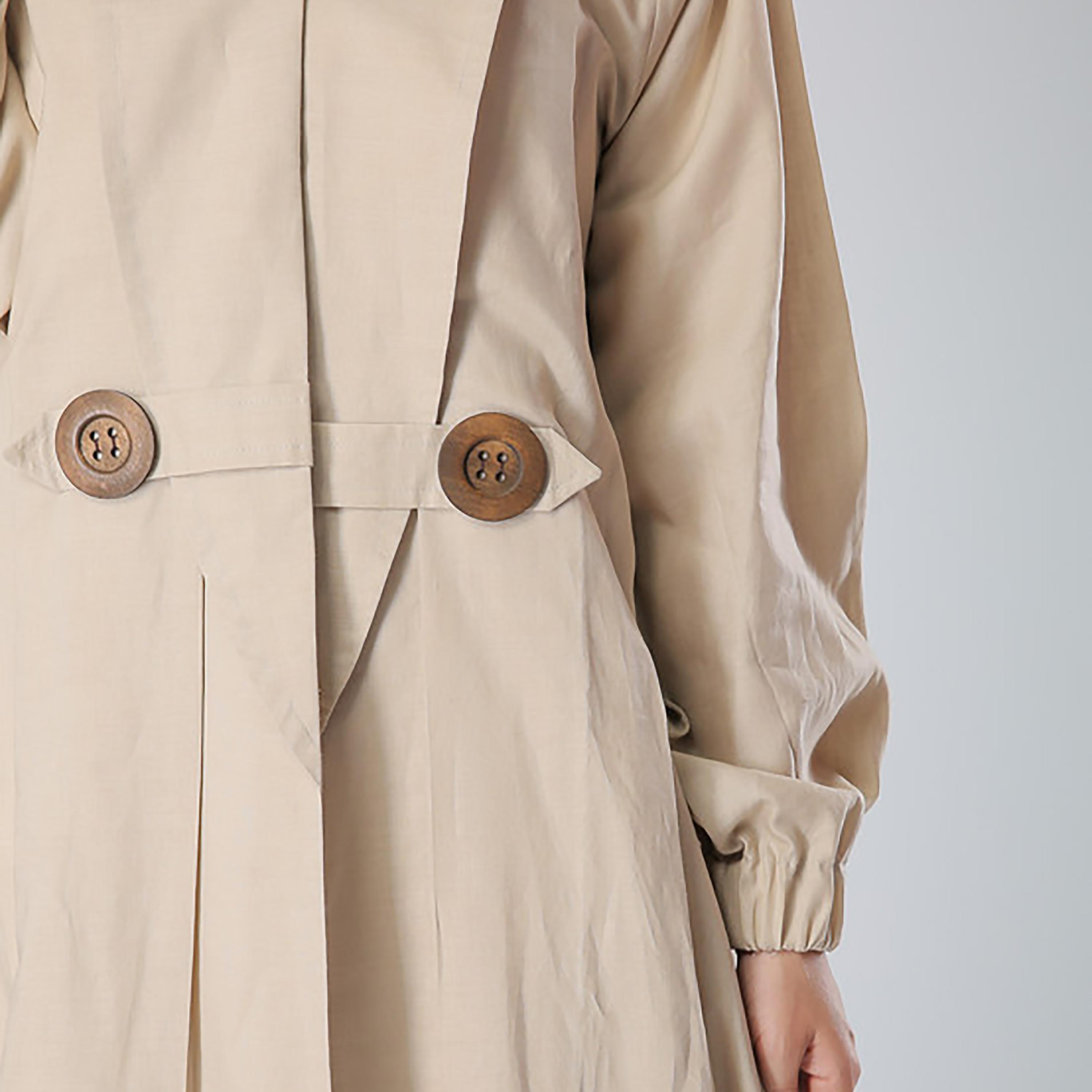 MOiSTREET Beige Button Detailed Lapel Collar Coat Style Abaya with Sheila-women-arabicclothing-abayas-image-2