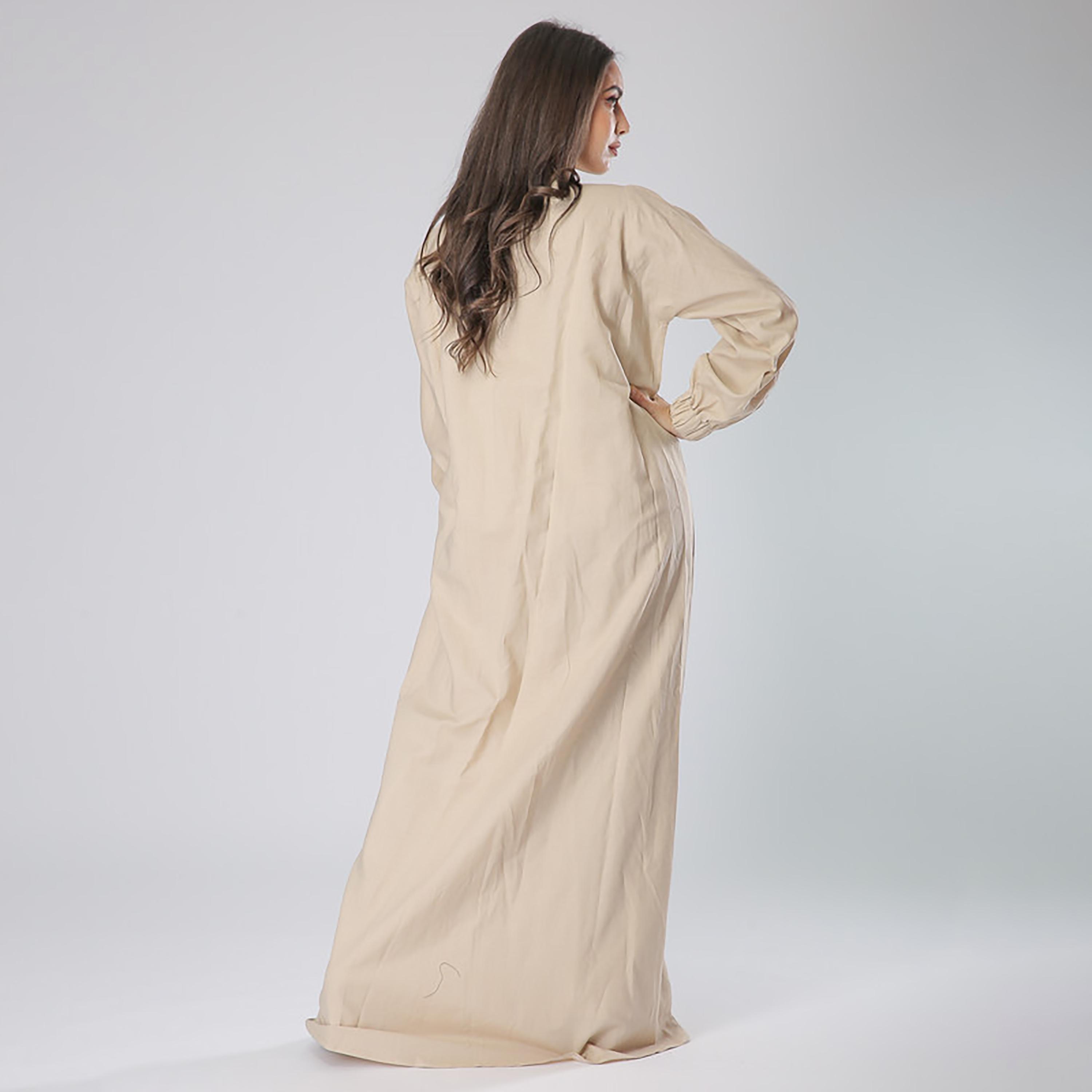 MOiSTREET Beige Button Detailed Lapel Collar Coat Style Abaya with Sheila-women-arabicclothing-abayas-image-4