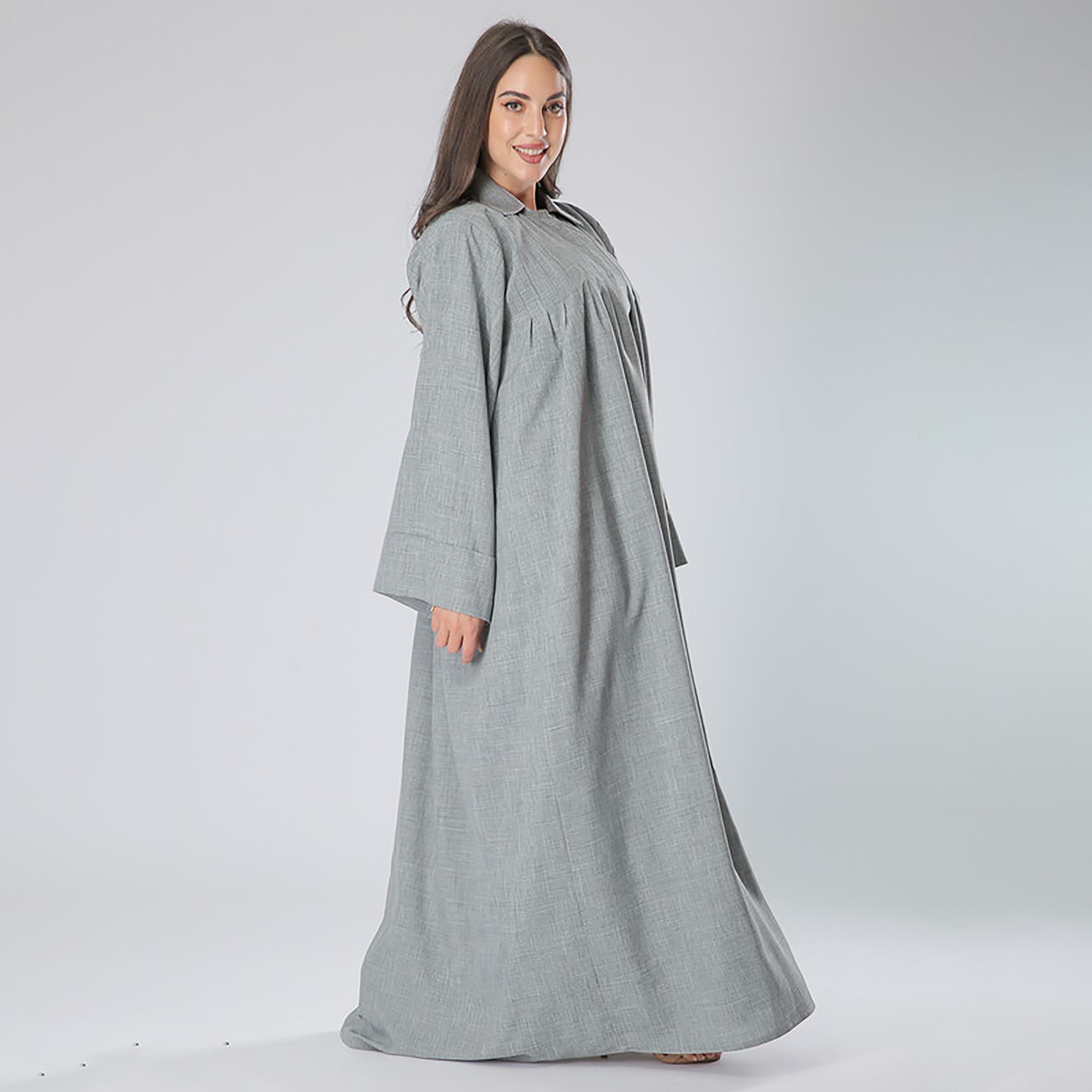 MOiSTREET Grey Pleated Collared Flared Sleeves Abaya with Sheila-women-arabicclothing-abayas-image-3