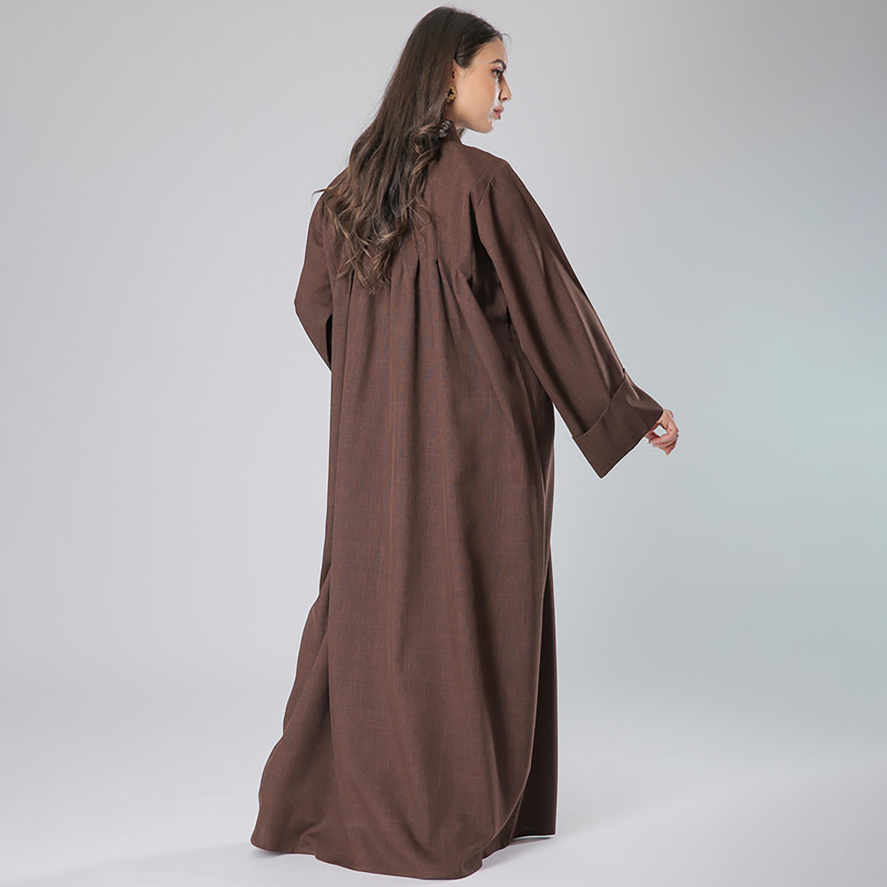 MOiSTREET Brown Pleated Collared Flared Sleeves Abaya with Sheila-women-arabicclothing-abayas-image-4