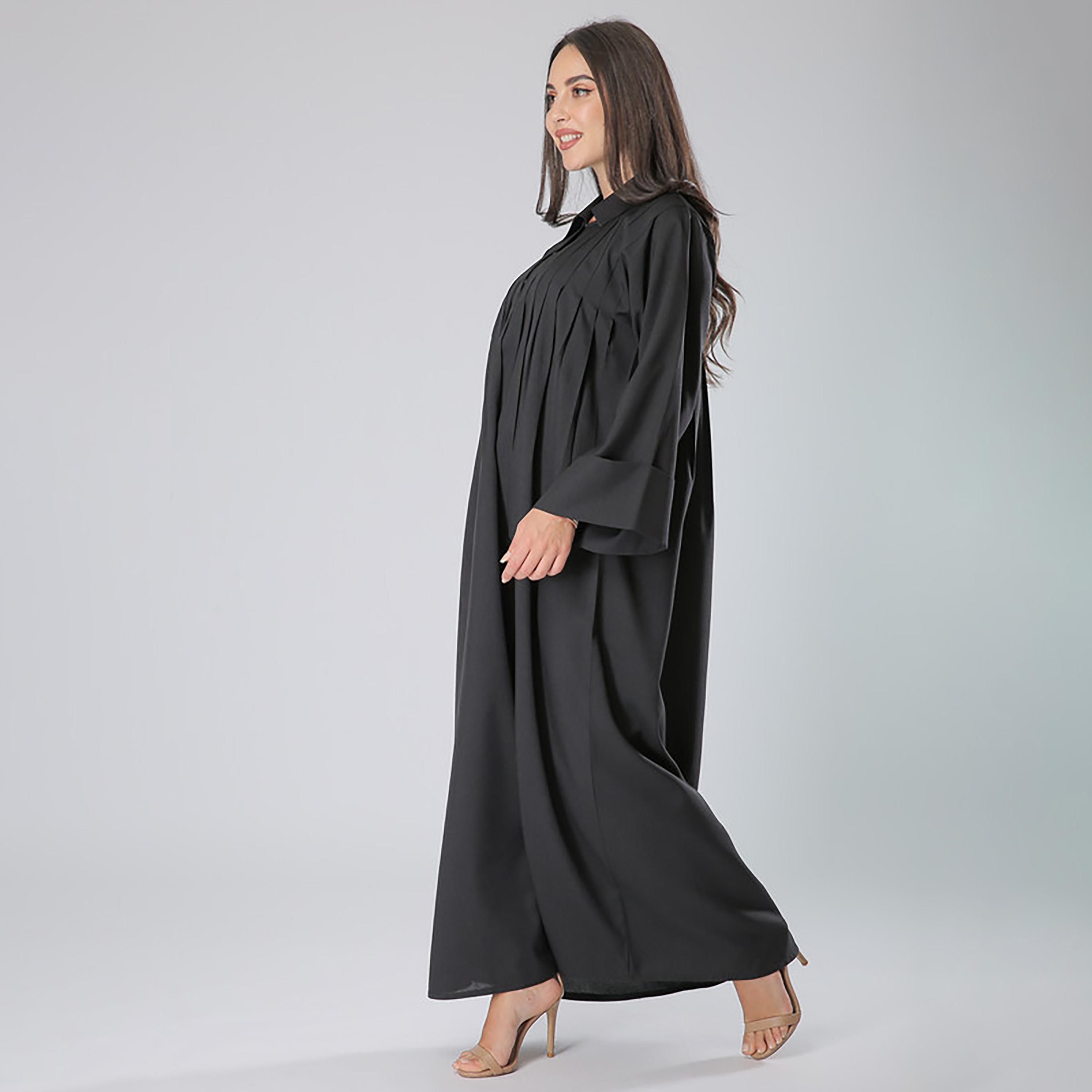 MOiSTREET Black Pleated Collared Abaya with Sheila-women-arabicclothing-abayas-image-3