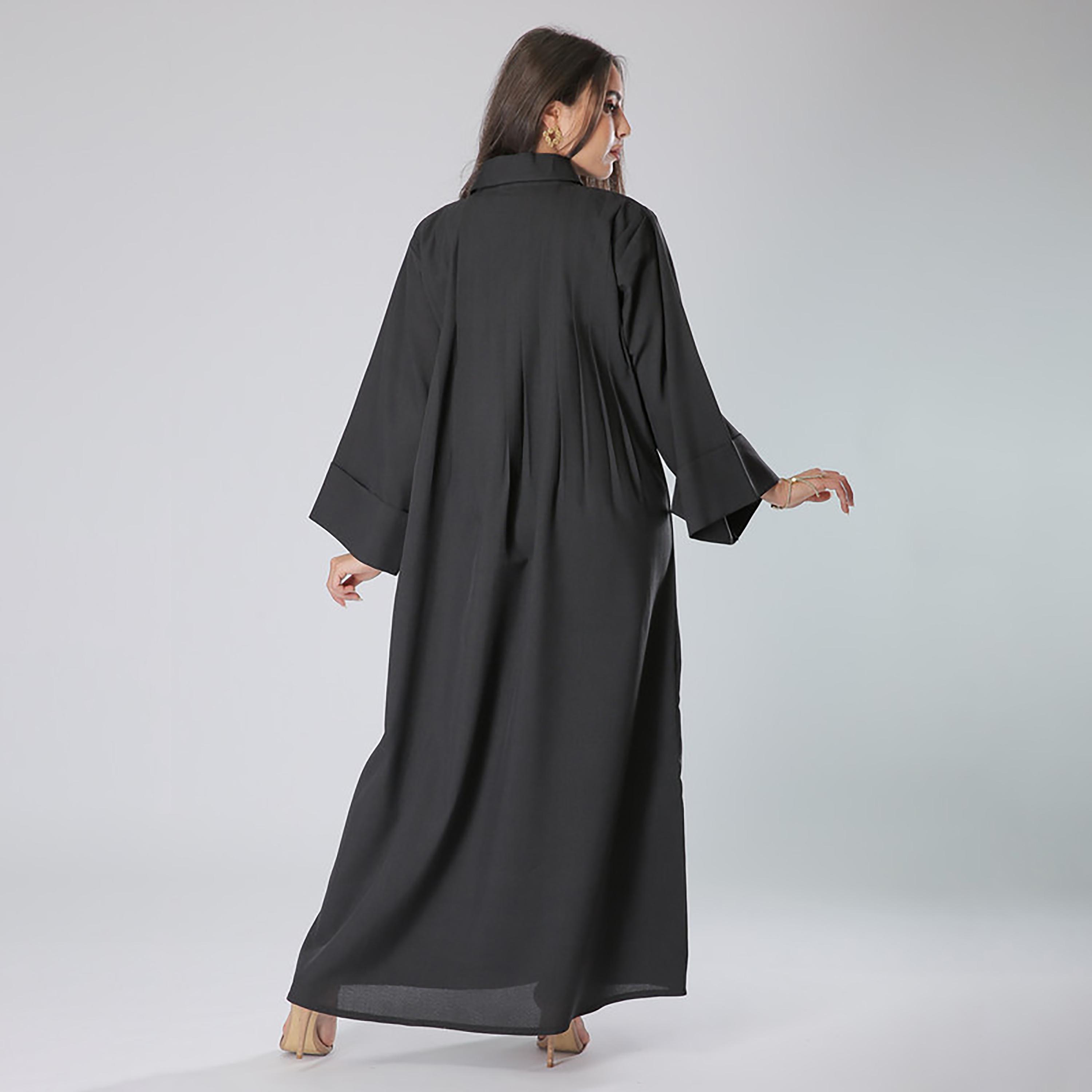 MOiSTREET Black Pleated Collared Abaya with Sheila-women-arabicclothing-abayas-image-4
