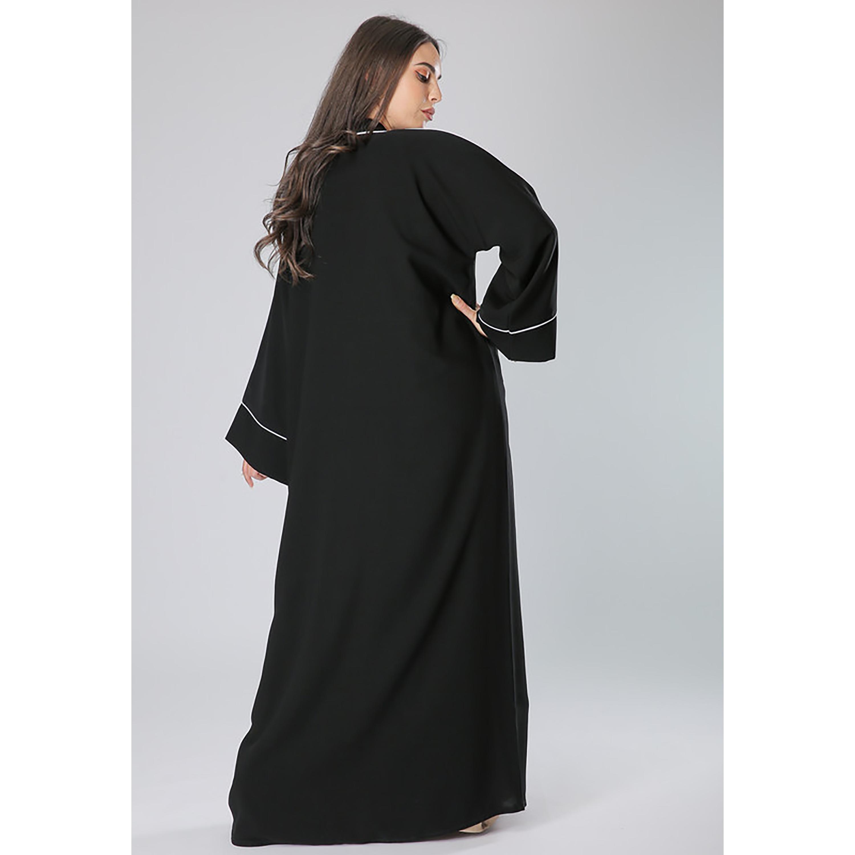 MOiSTREET Black Contrast Piping Detailed Crepe Coat Style Abaya with Sheila-women-arabicclothing-abayas-image-4